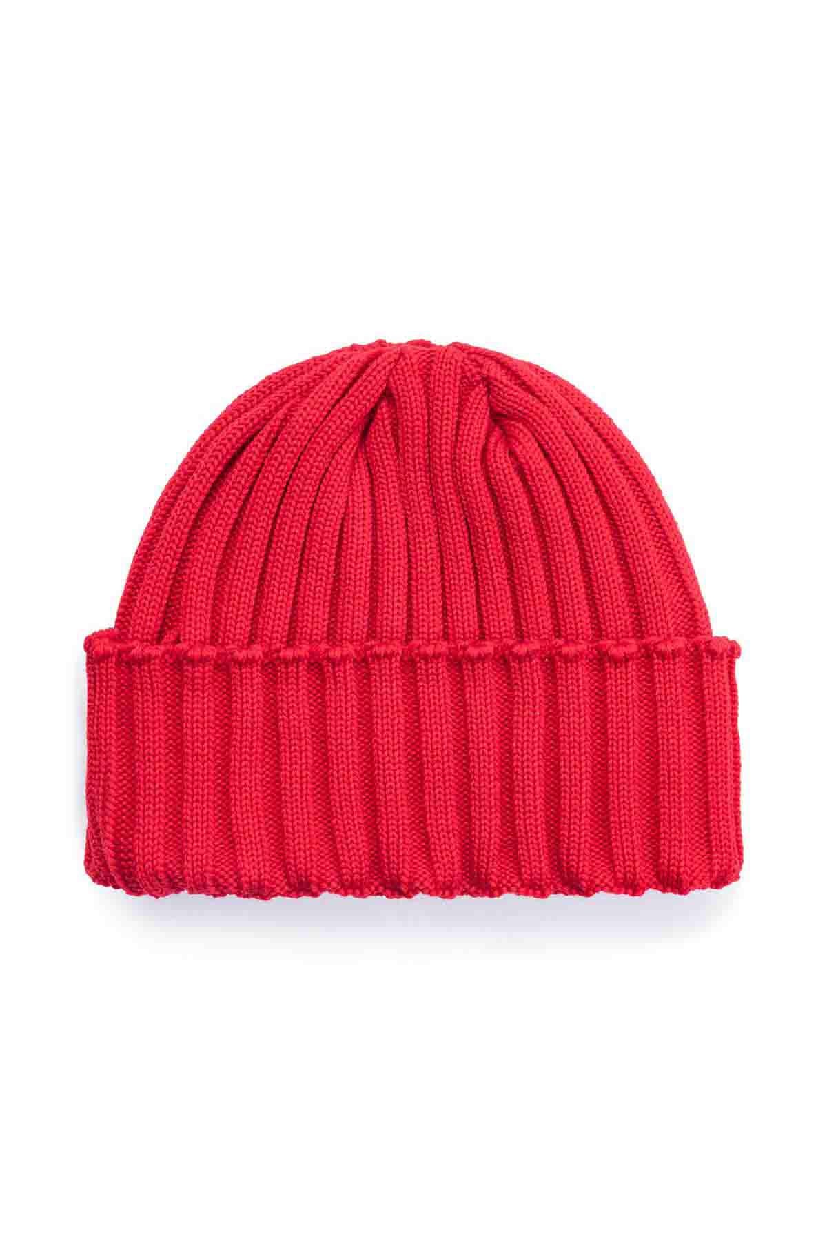 Bonnet à côtes rouge sémaphore 100% laine mérinos - Image 5
