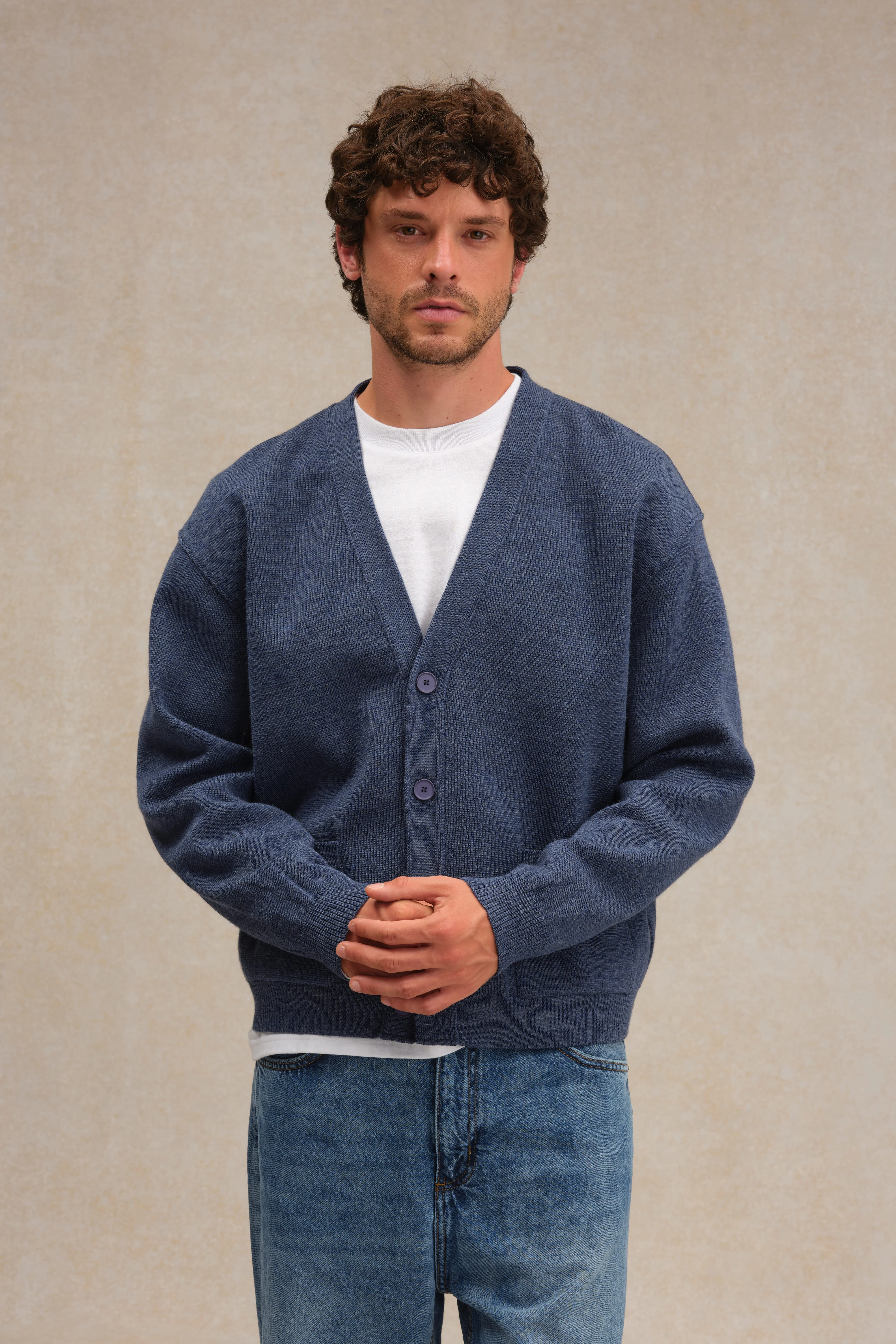 Cardigan bleu orage en maille Milano pour homme