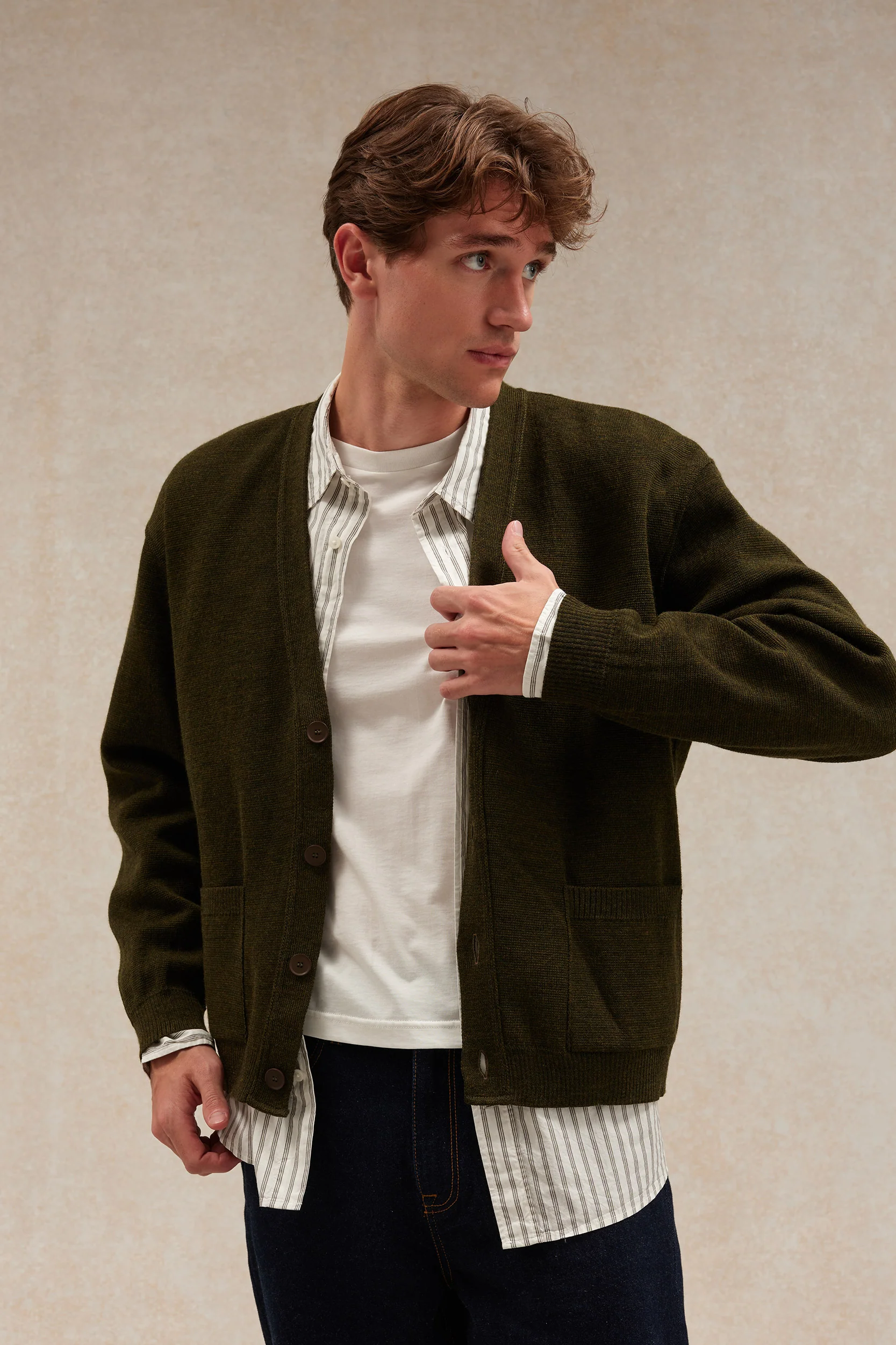 Cardigan olive en maille Milano pour homme