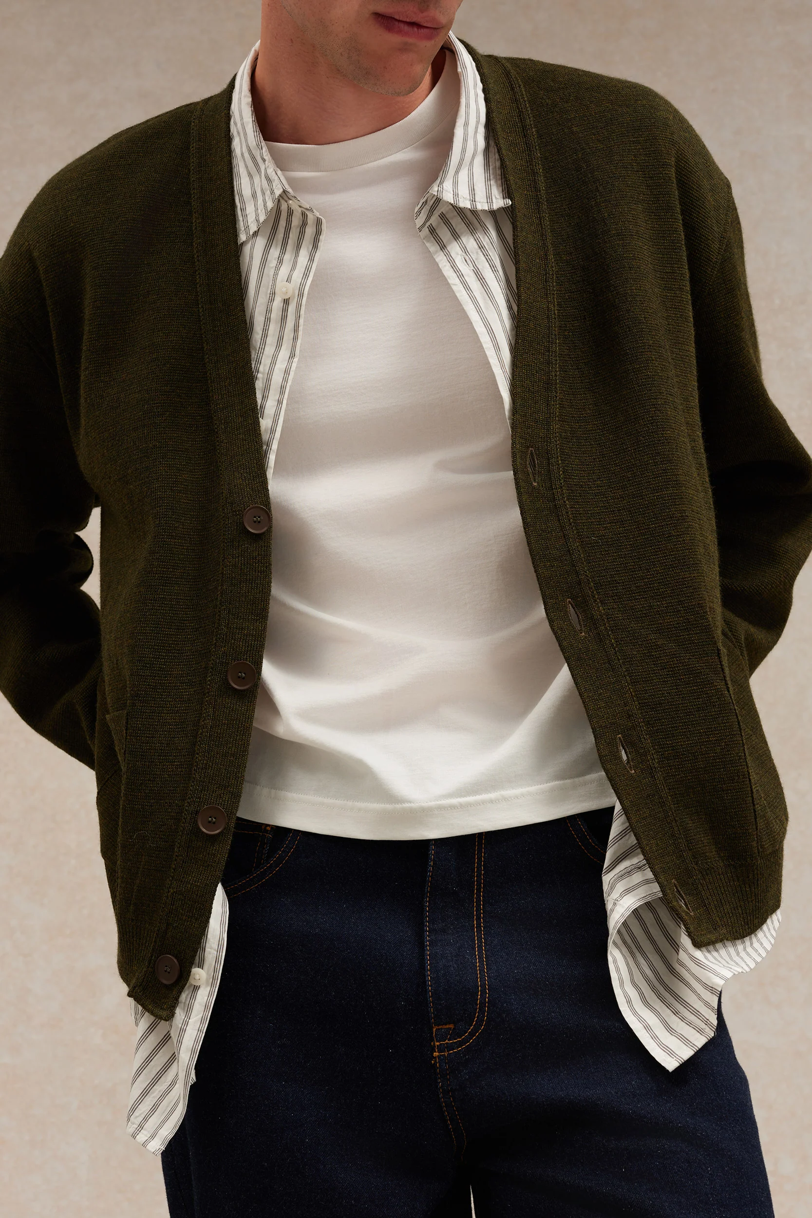 Cardigan olive en maille Milano pour homme - Image 2