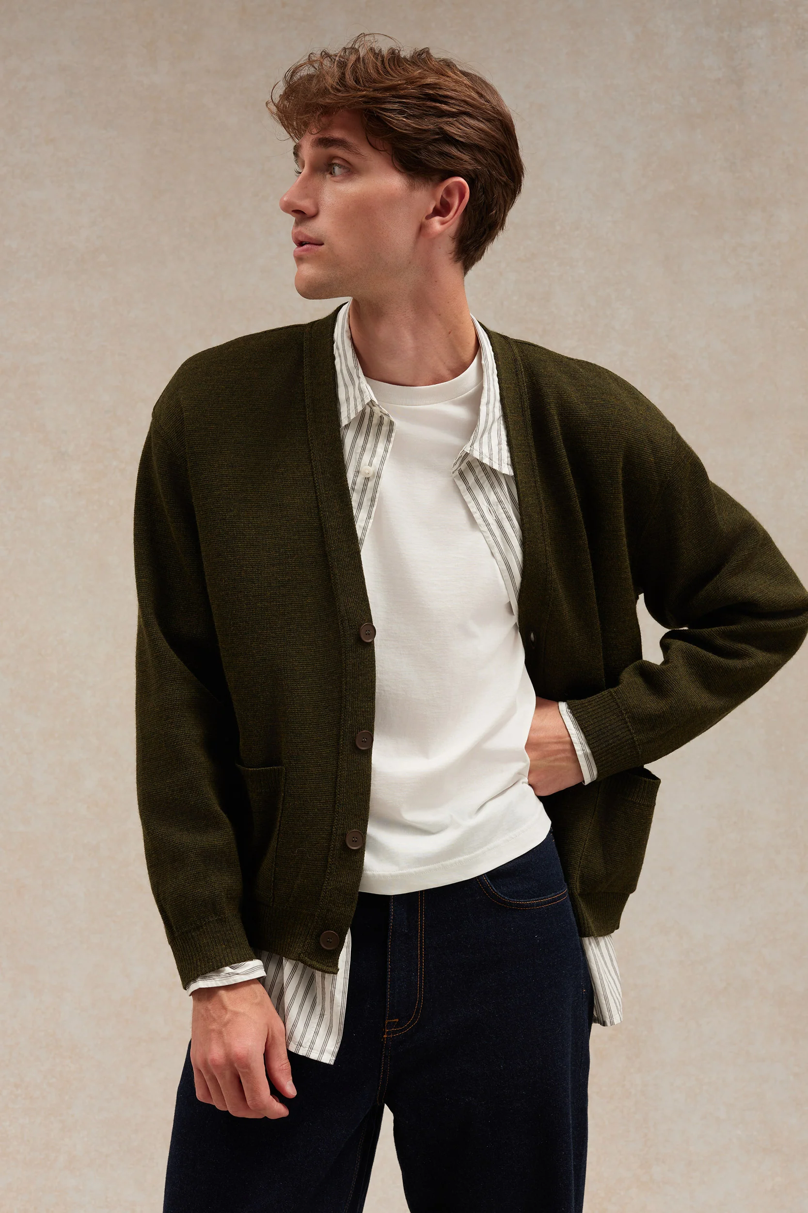 Cardigan olive en maille Milano pour homme - Image 3