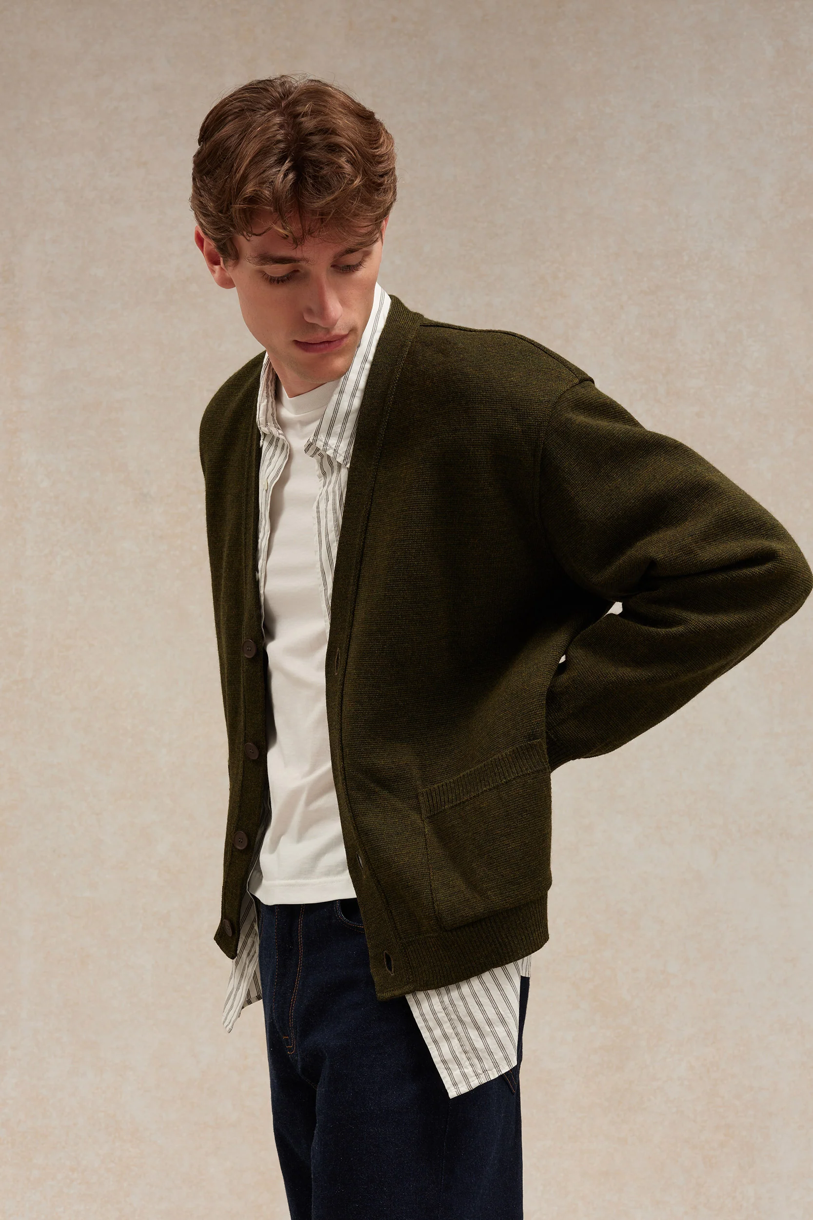 Cardigan olive en maille Milano pour homme - Image 4
