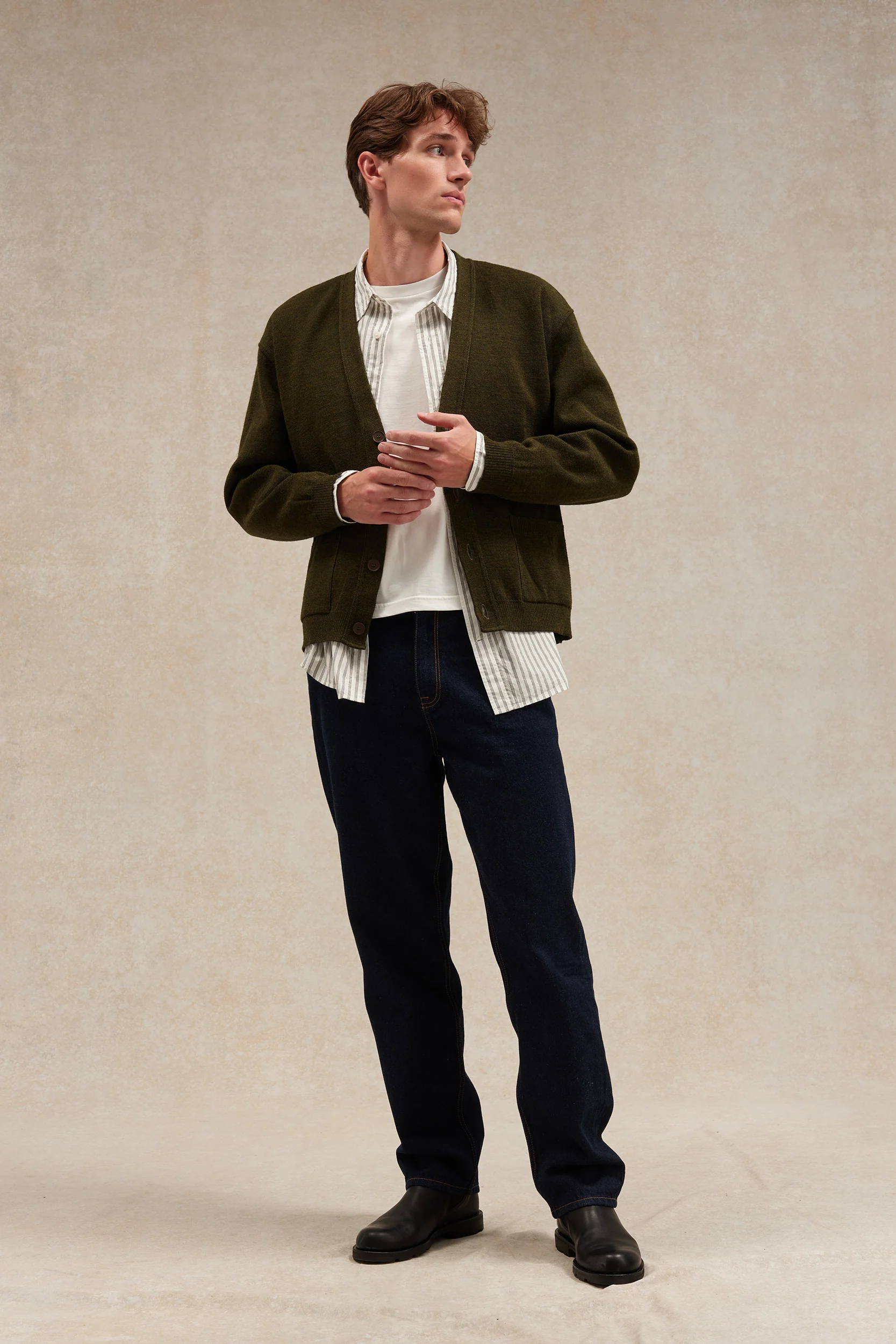 Cardigan olive en maille Milano pour homme - Image 5