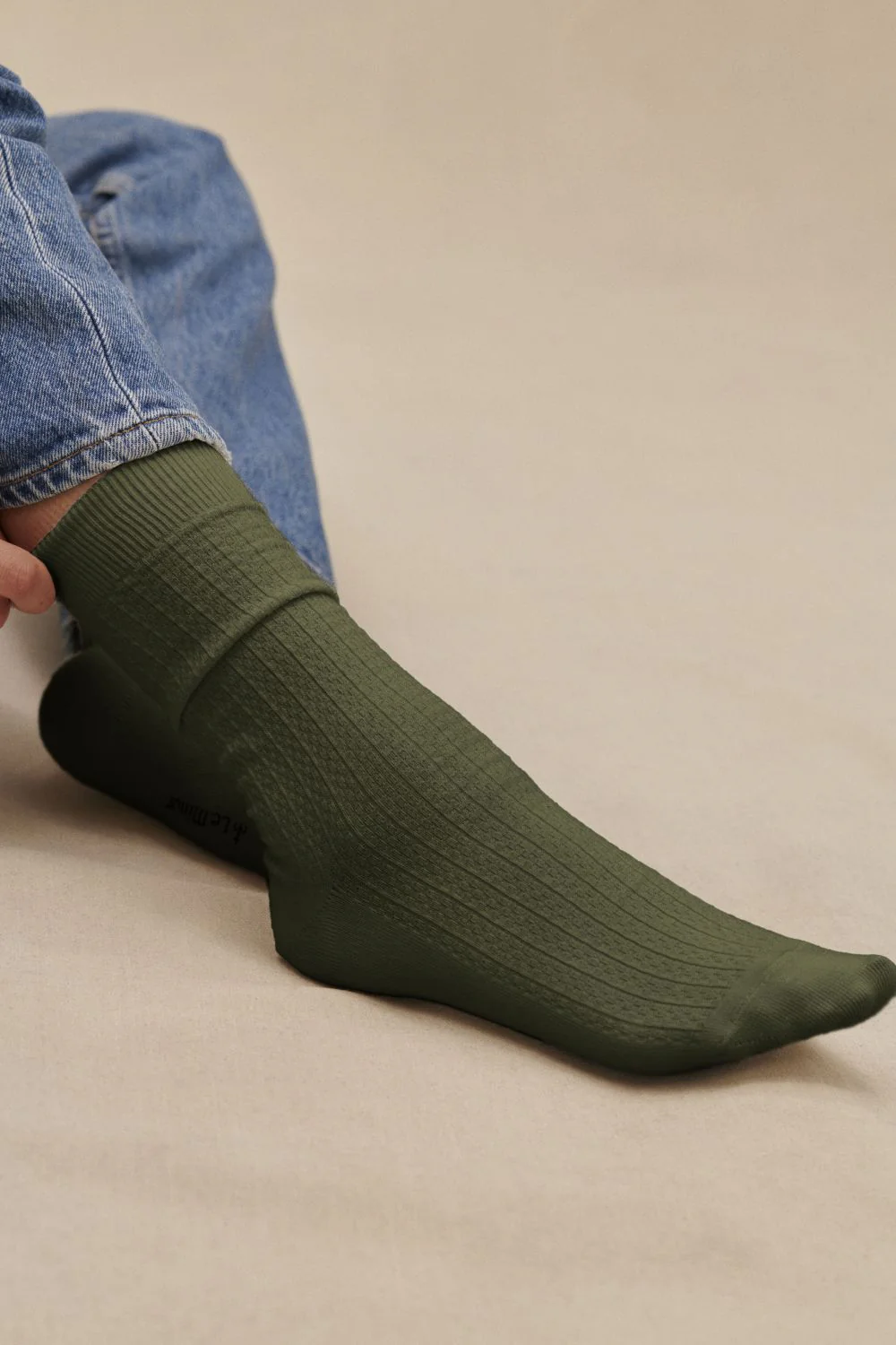 Chaussettes olive kaki en point fantaisie