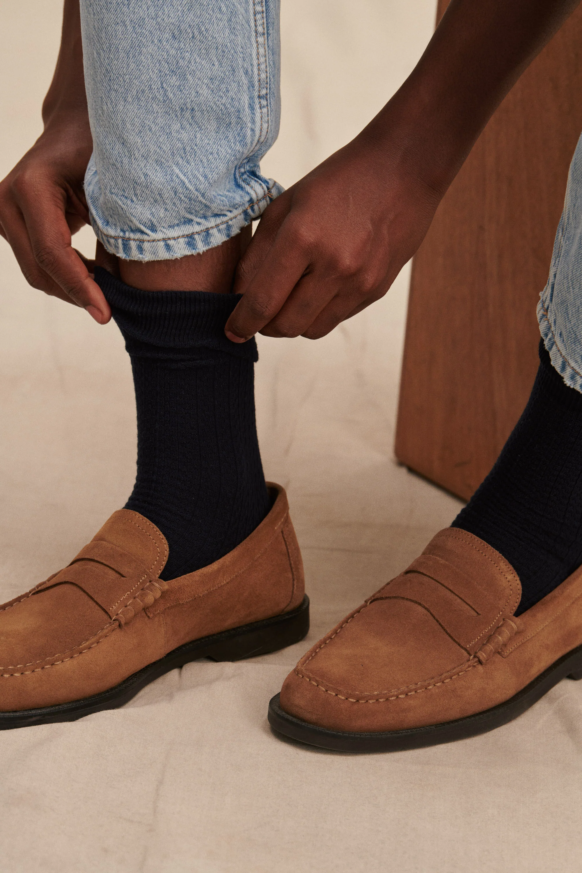 Chaussettes bleu marine en point fantaisie