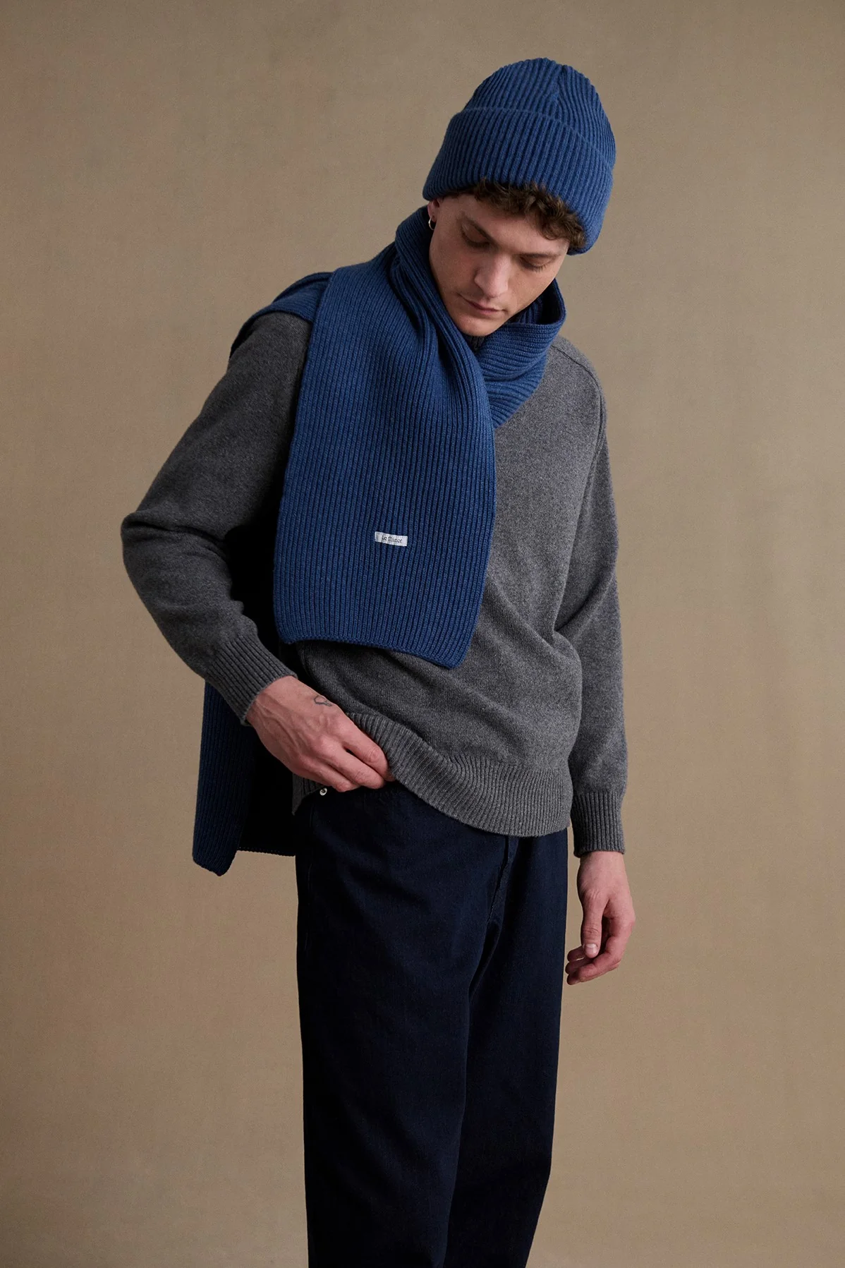 Écharpe à côtes extra doux mixte bleu denim