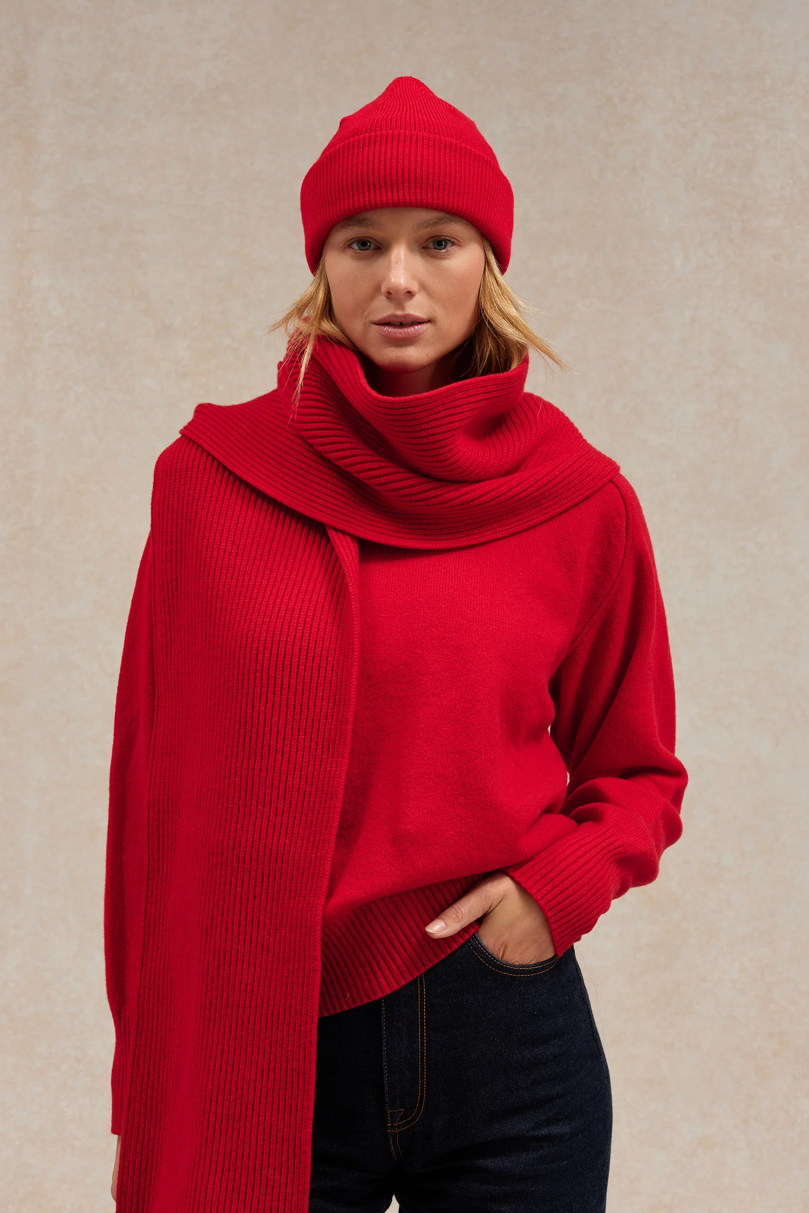 Écharpe à côtes extra doux mixte rouge