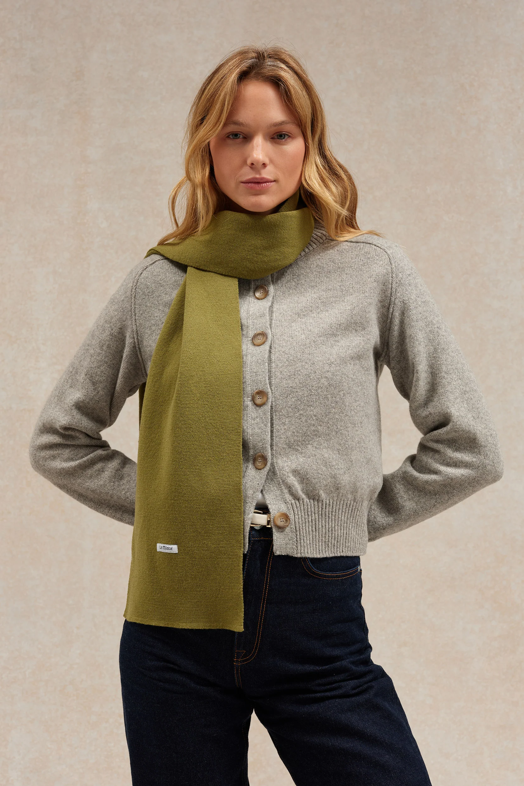 Écharpe fine mixte olive acide en maille Milano