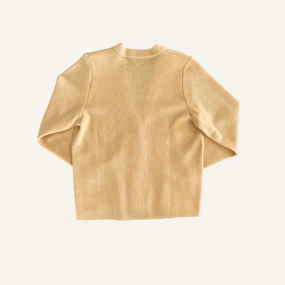 Cardigan jaune à boutons dorés en laine vierge pour femme - Seconde main - Image 3