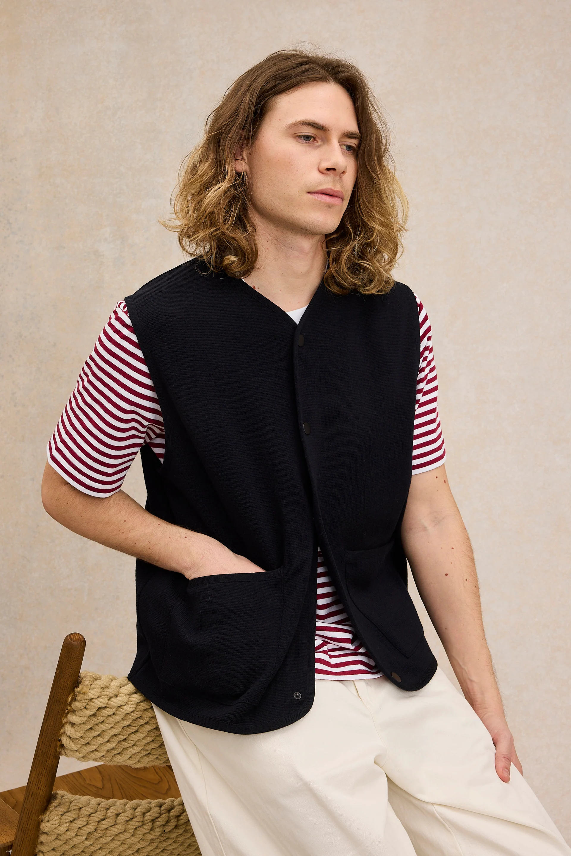 Gilet sans manches à pression bleu marine pour homme