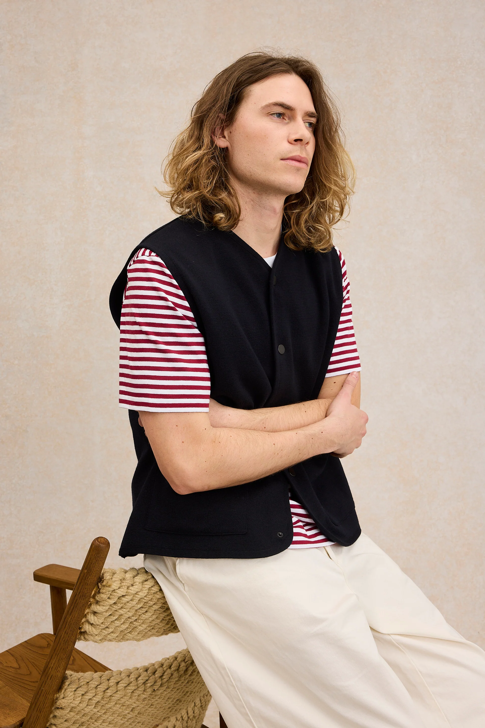 Gilet sans manches à pression bleu marine pour homme - Image 2