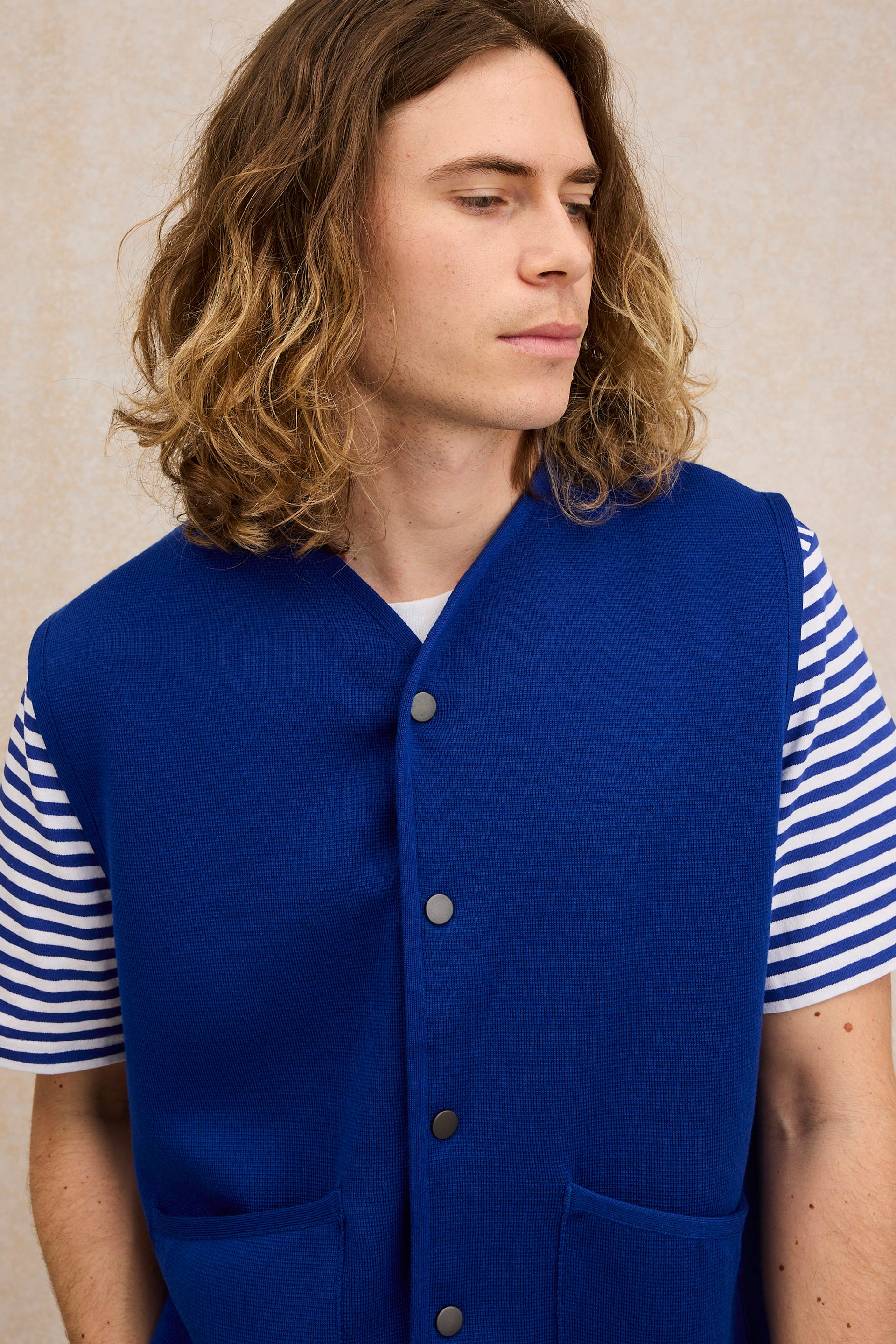 Gilet sans manches à pression bleu roi pour homme - Image 2