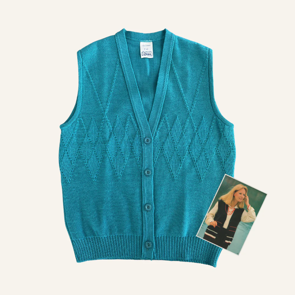 Gilet sans manches bleu en laine vierge pour femme - Seconde main