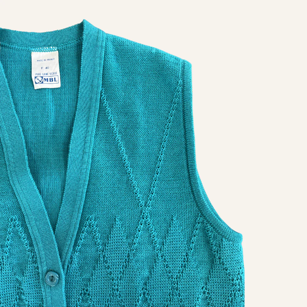 Gilet sans manches bleu en laine vierge pour femme - Seconde main - Image 3