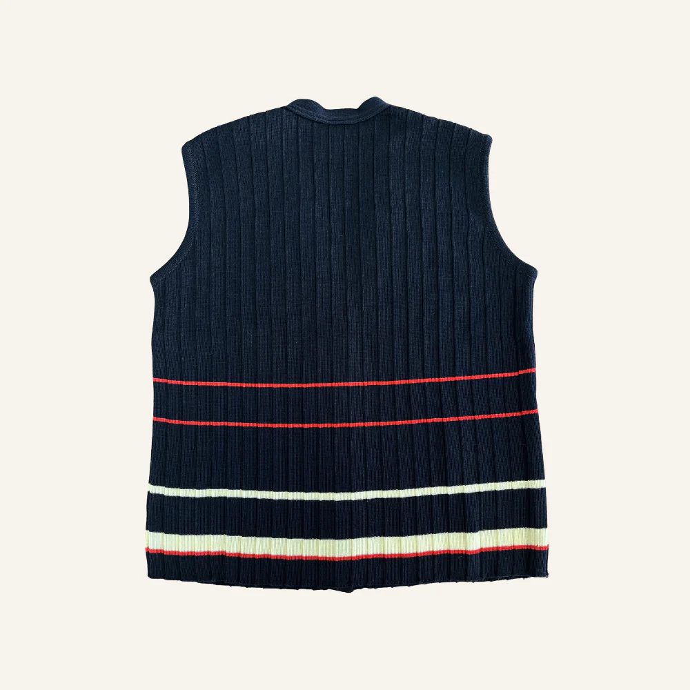 Gilet sans manches bleu marine à rayures en laine vierge pour femme - Seconde main - Image 2