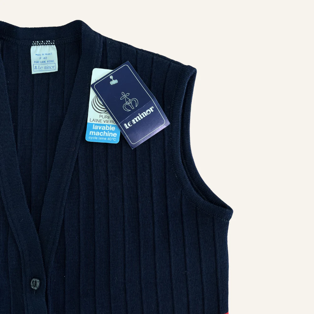 Gilet sans manches bleu marine à rayures en laine vierge pour femme - Seconde main - Image 3