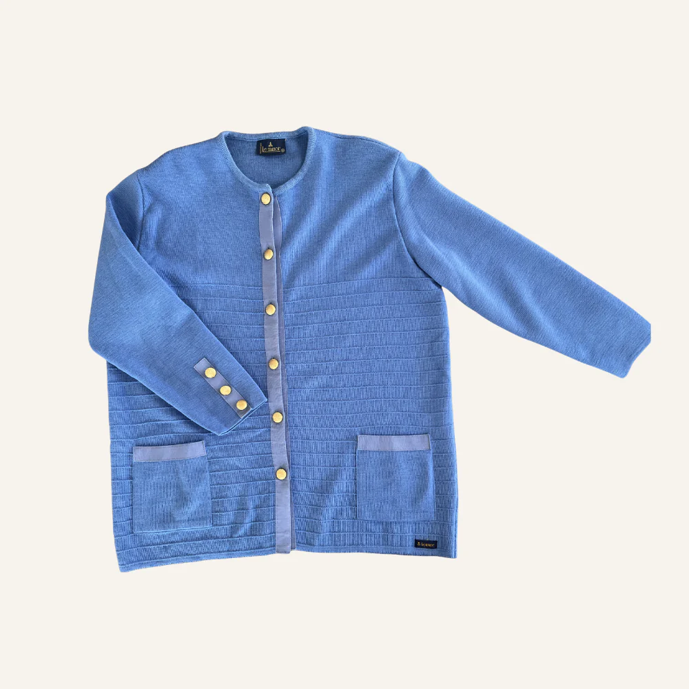 Gilet bleu ciel boutons dorés coquillage pour femme - Seconde main - Image 2