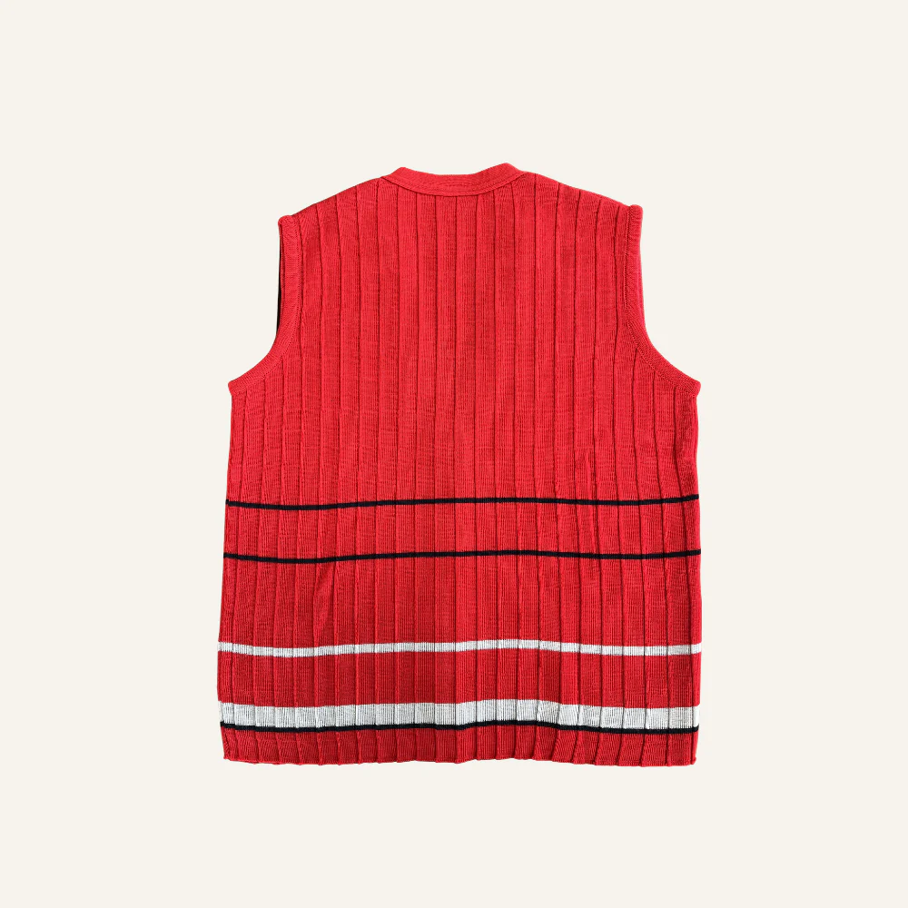 Gilet sans manches rouge à rayures en laine vierge pour femme - Seconde main - Image 3