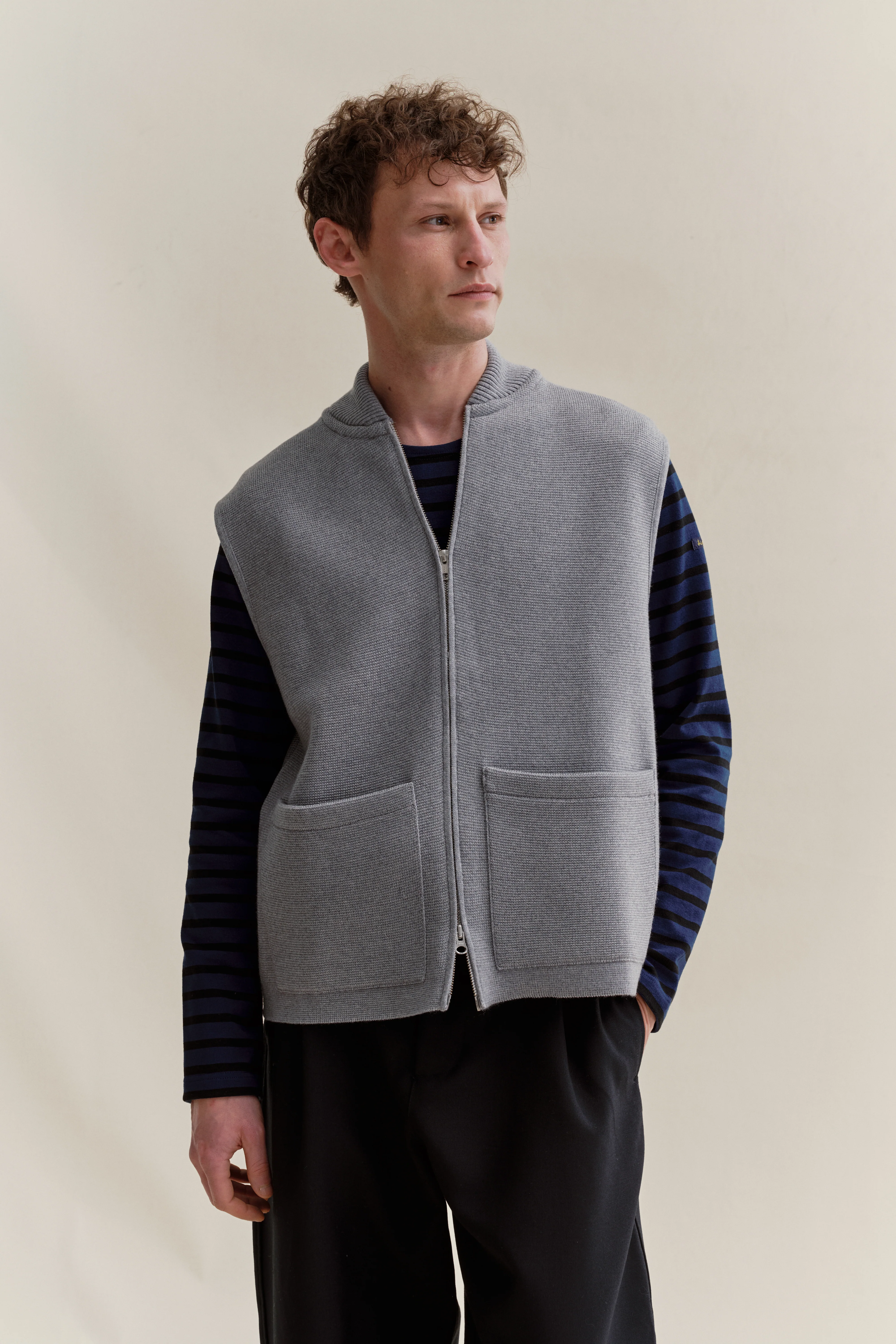 Gilet zippé gris chiné Milano pour homme - Image 4
