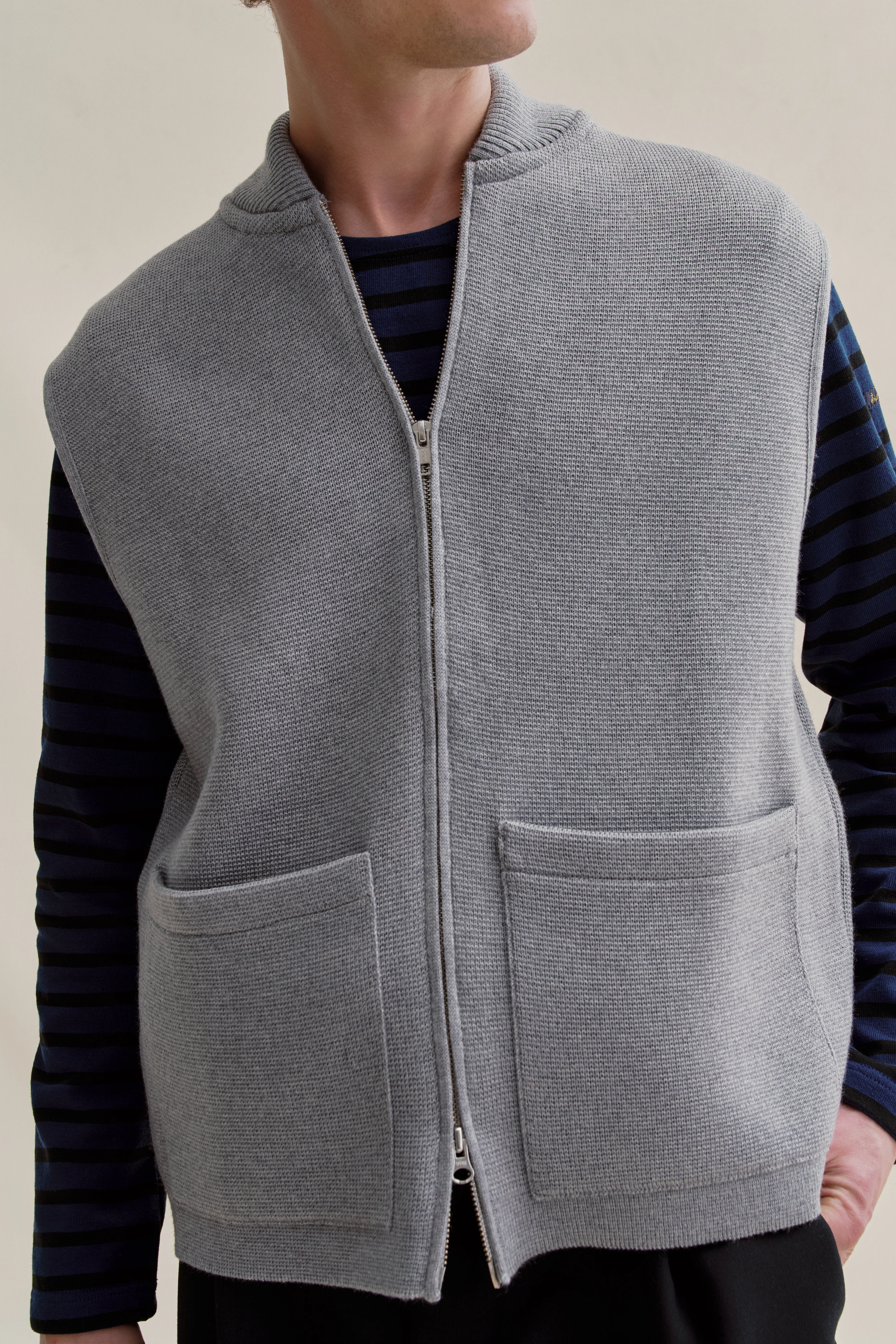 Gilet zippé gris chiné Milano pour homme - Image 5