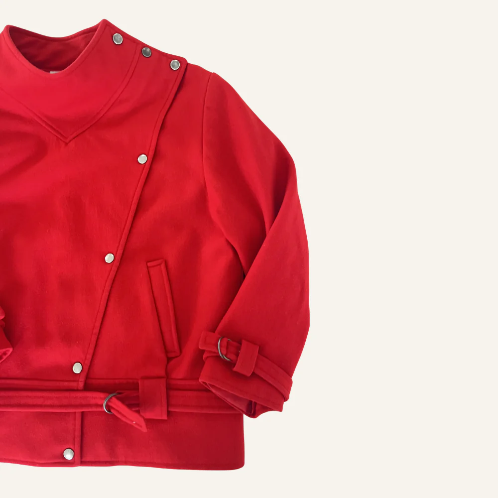 Manteau court rouge en laine pour femme - Seconde main - Image 4