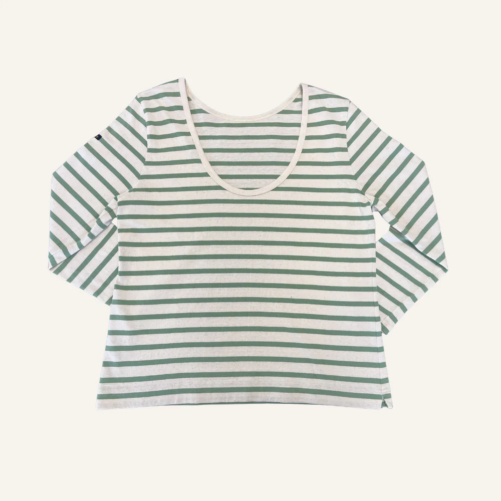 Marinière Berthe écru et verte amande pour femme - Seconde main - Image 2
