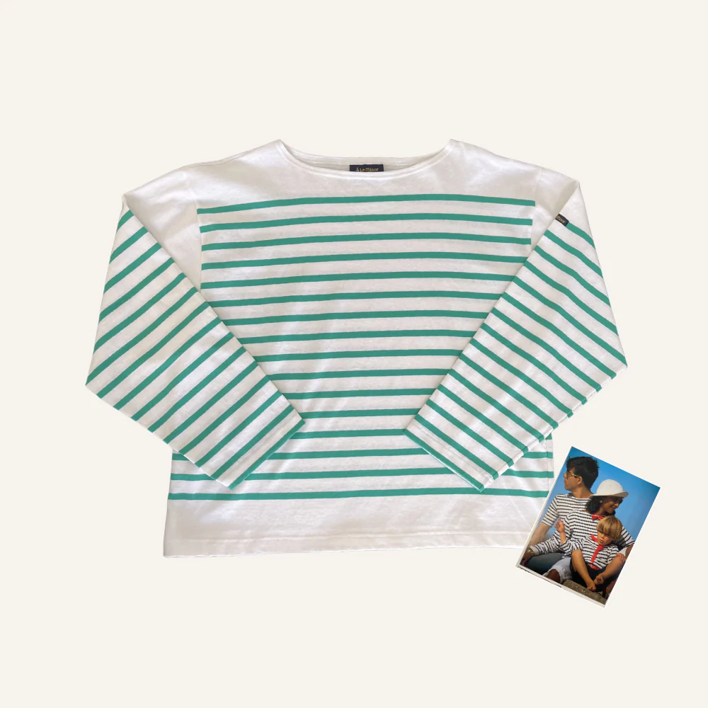 Marinière blanche et verte en coton pour femme - Seconde main