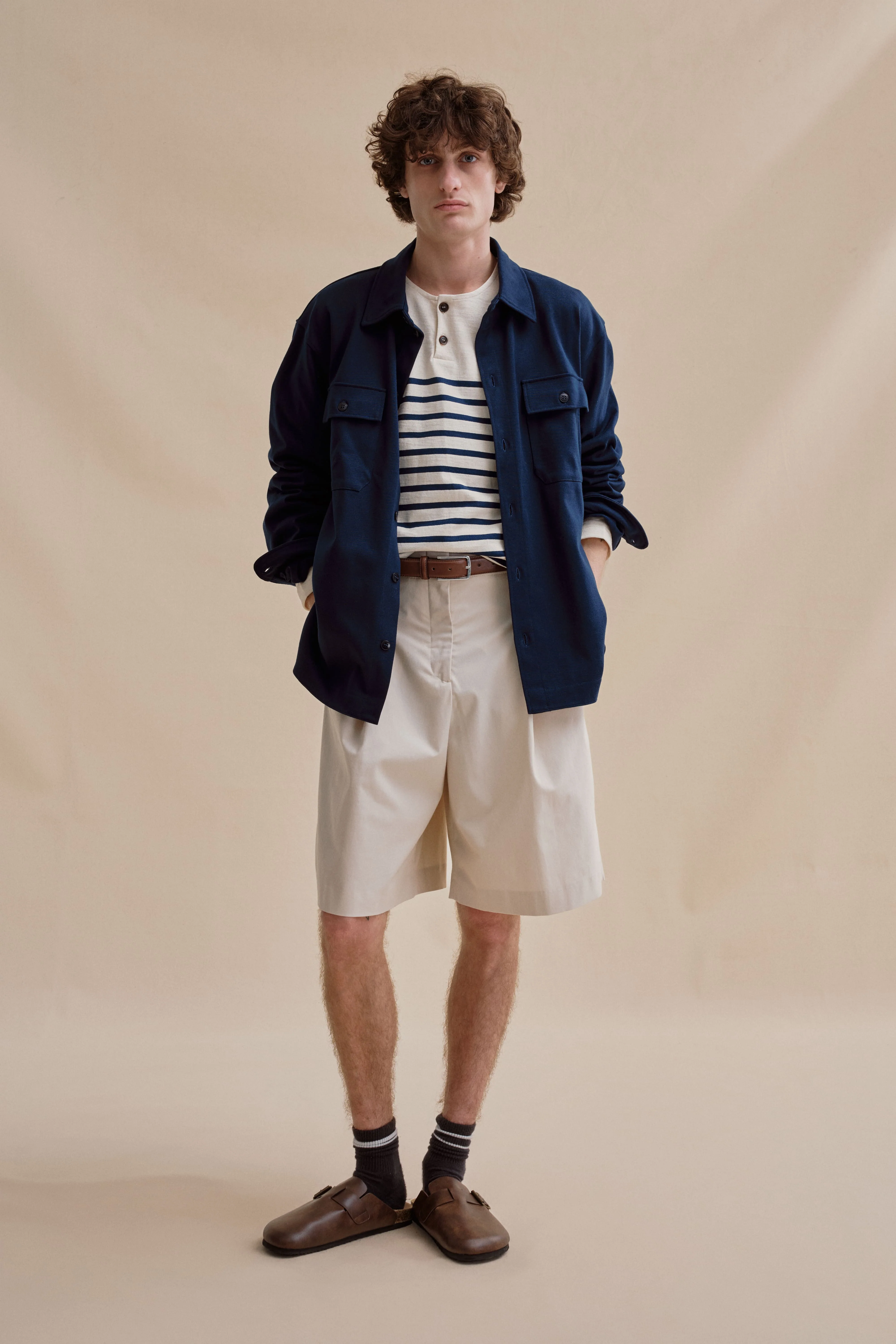 Marinière Marine Nationale col boutonné écru et marine pour homme - Image 3