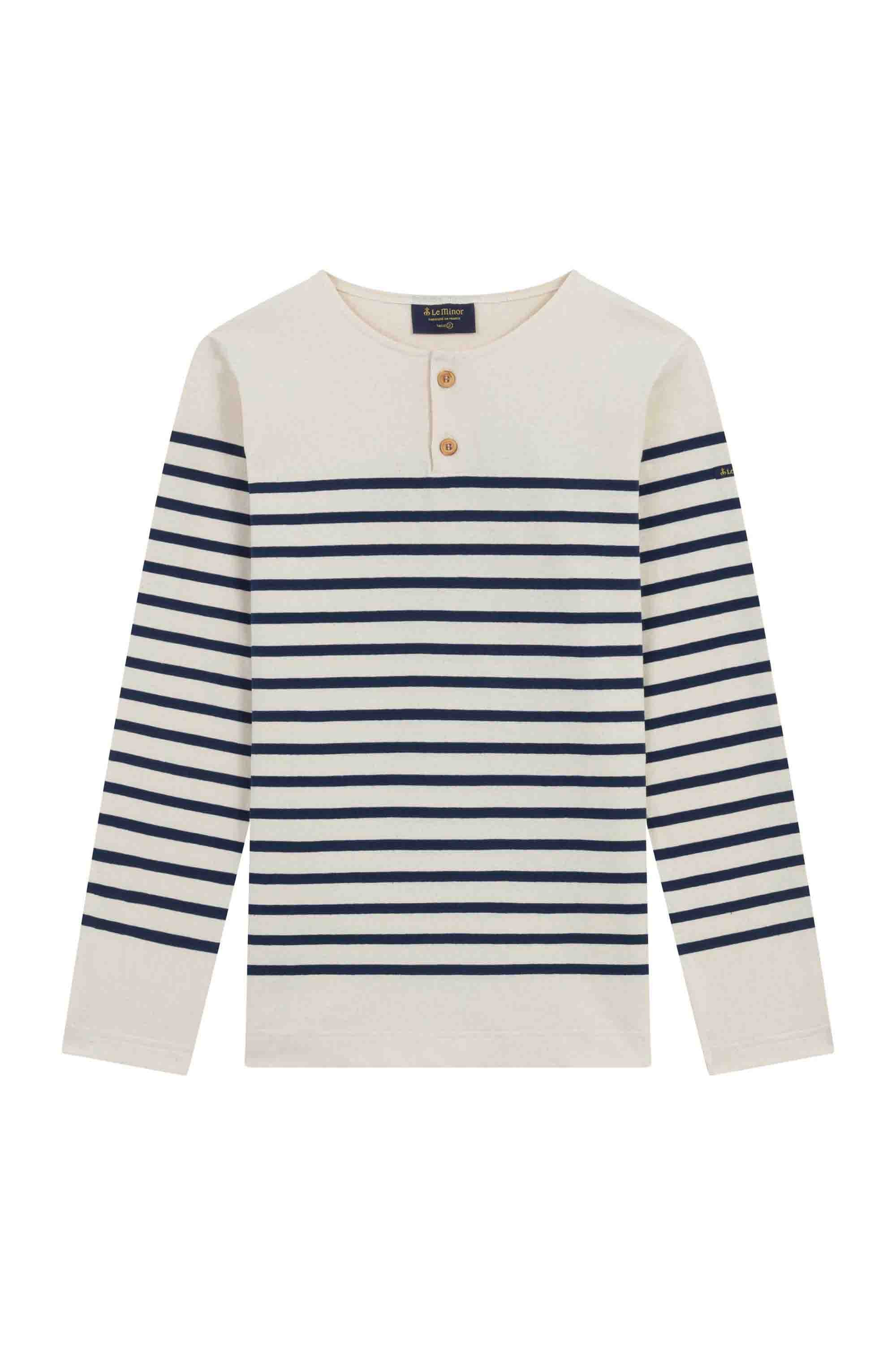 Marinière Marine Nationale col boutonné écru et marine pour homme - Image 7