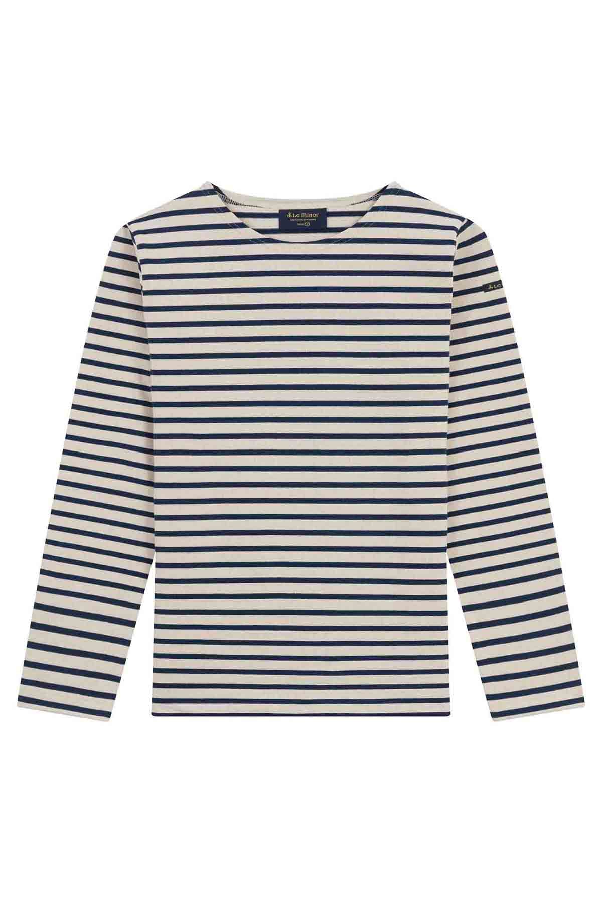 Marinière en coton épais écru et bleu marine pour homme - Image 4