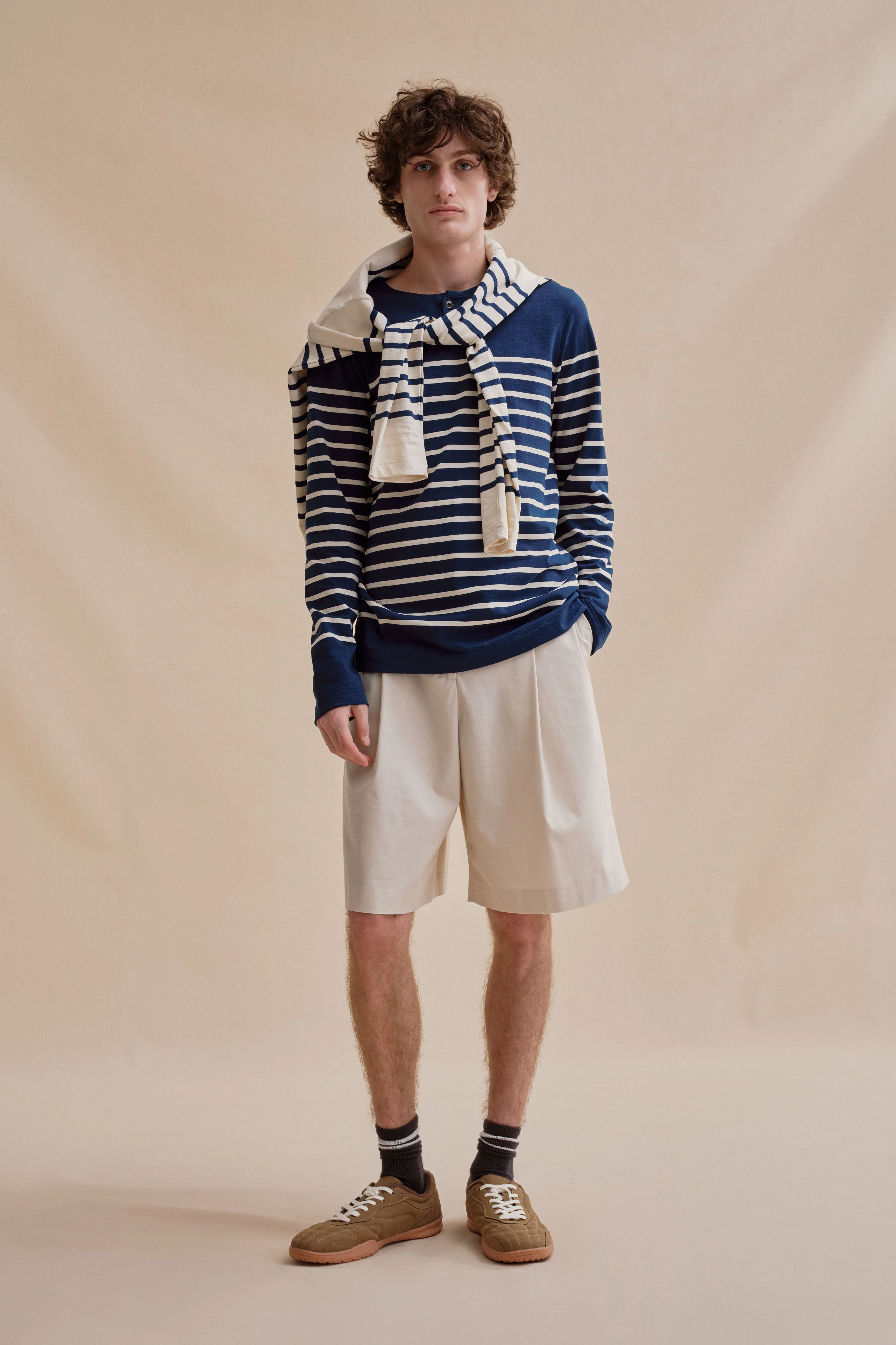 Marinière Marine Nationale col boutonné marine et écru pour homme - Image 3