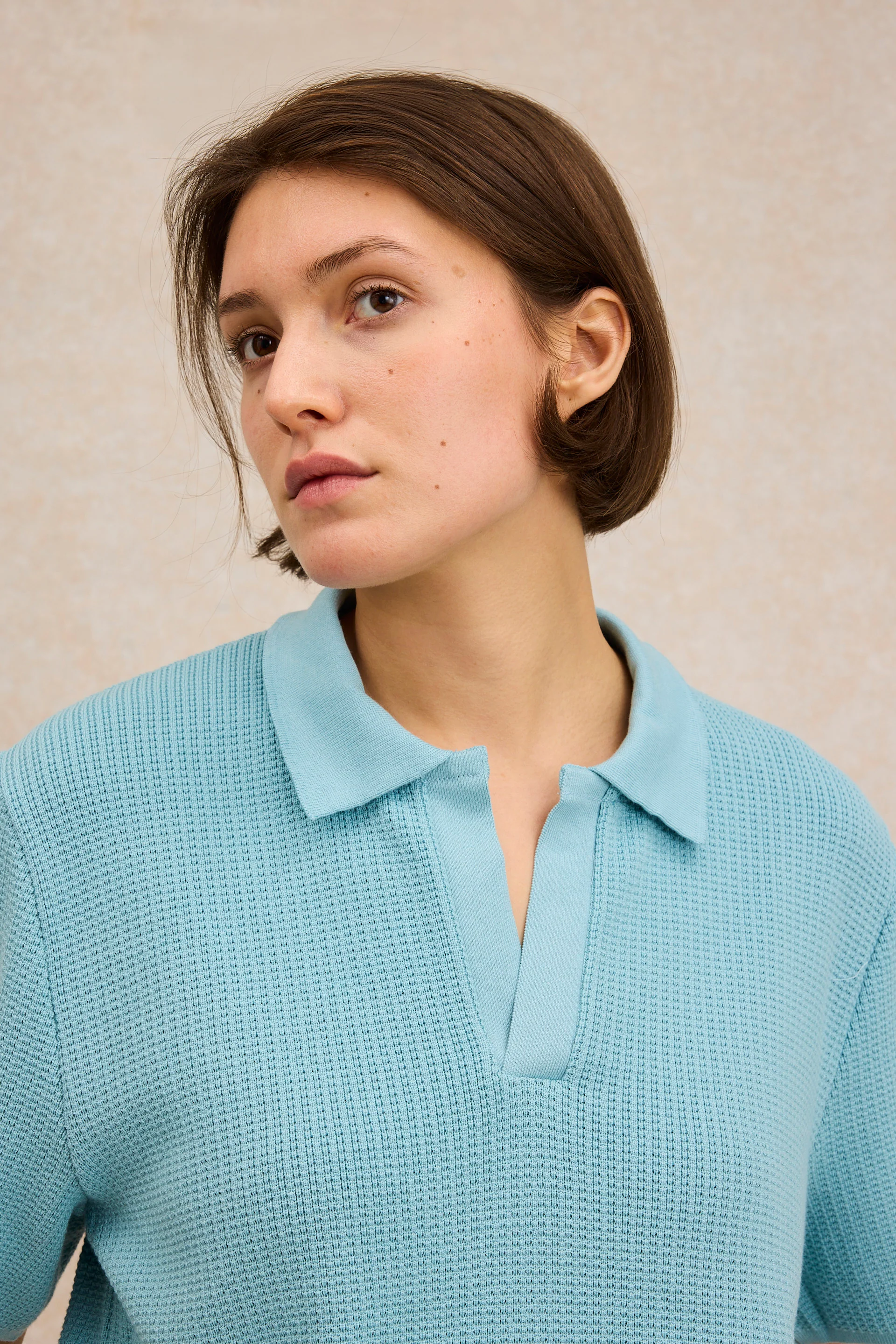 Polo en maille bleu ciel pour femme - Image 2
