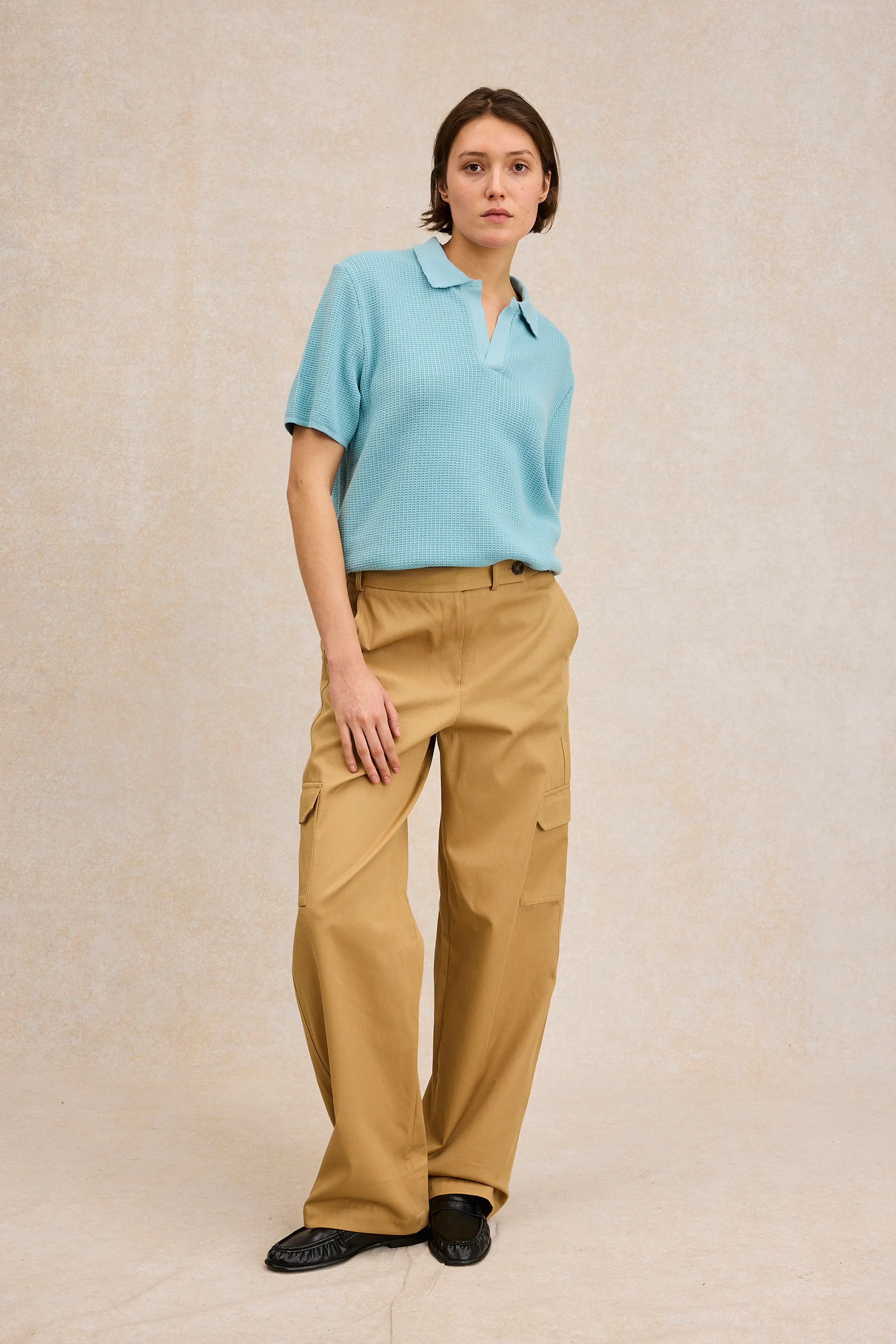 Polo en maille bleu ciel pour femme - Image 3