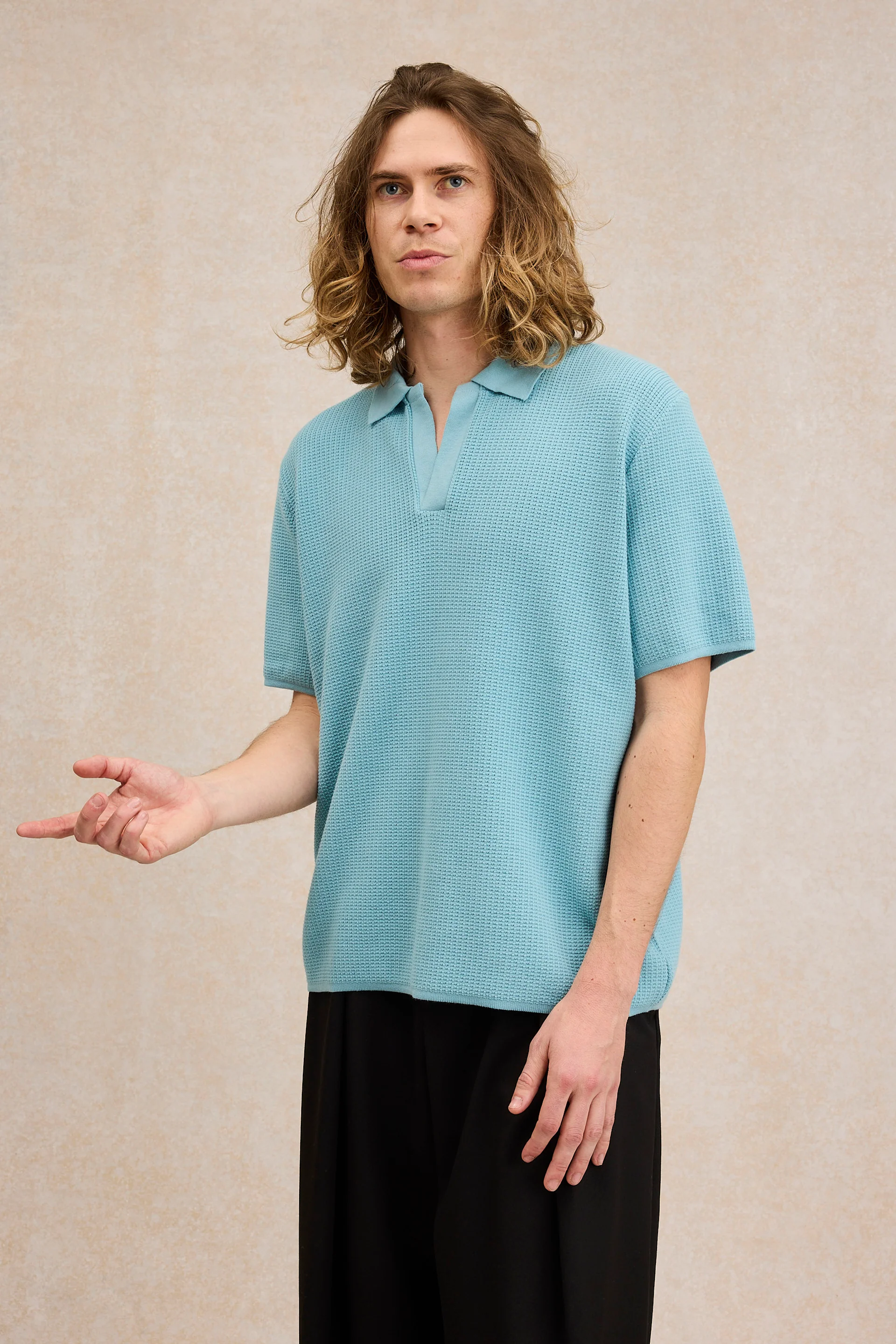 Polo en maille bleu ciel pour homme