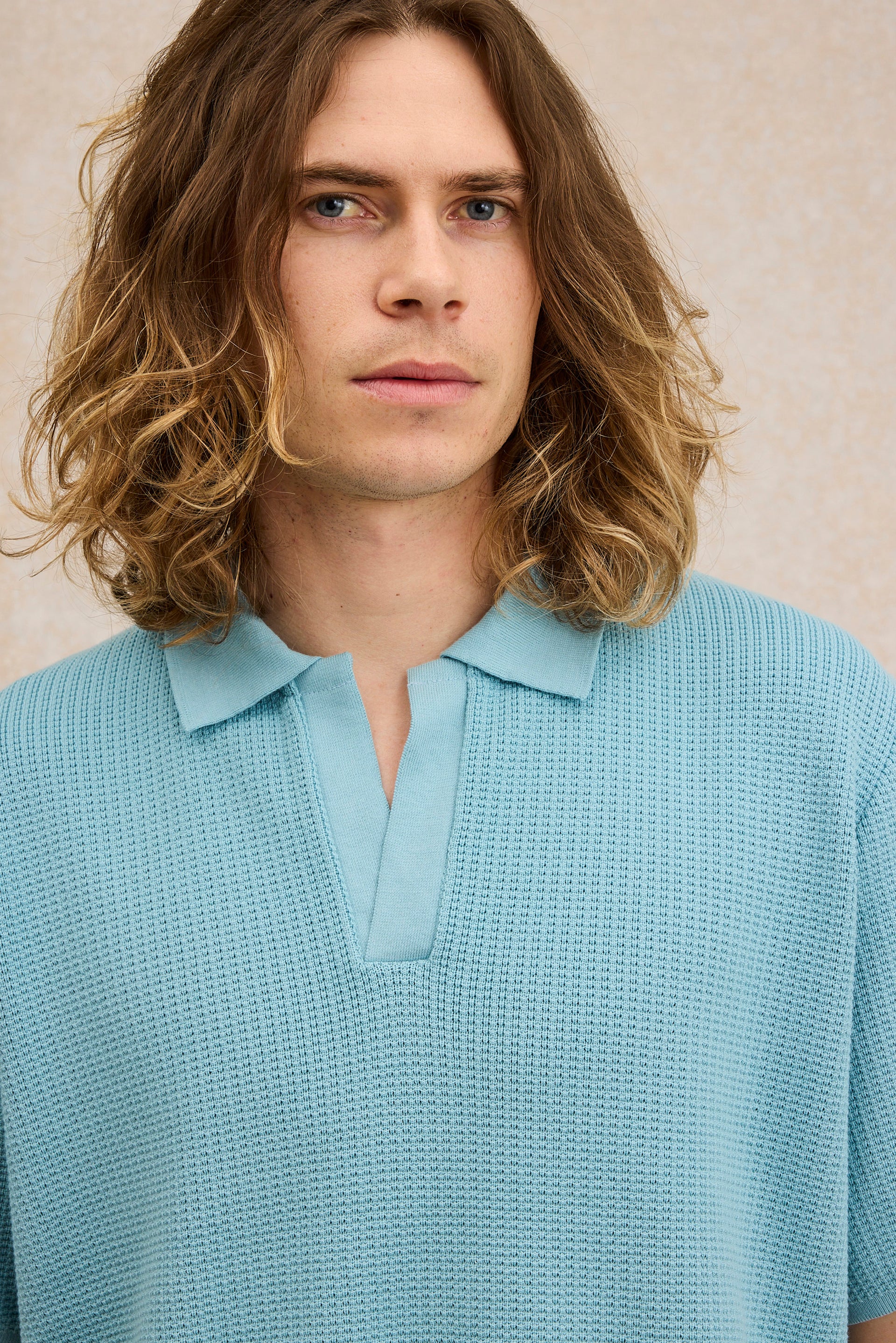 Polo en maille bleu ciel pour homme - Image 2