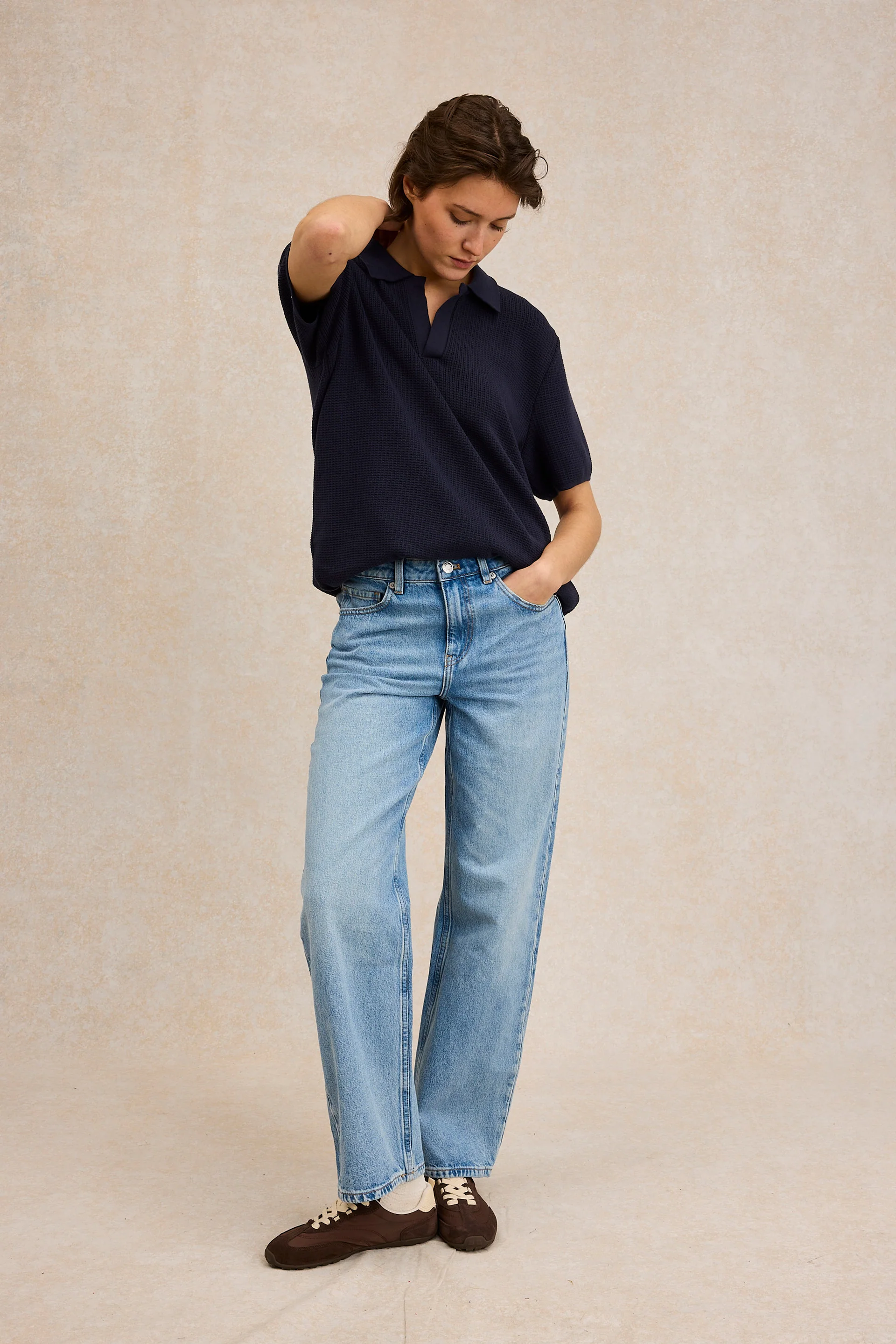 Polo en maille bleu marine pour femme - Image 3