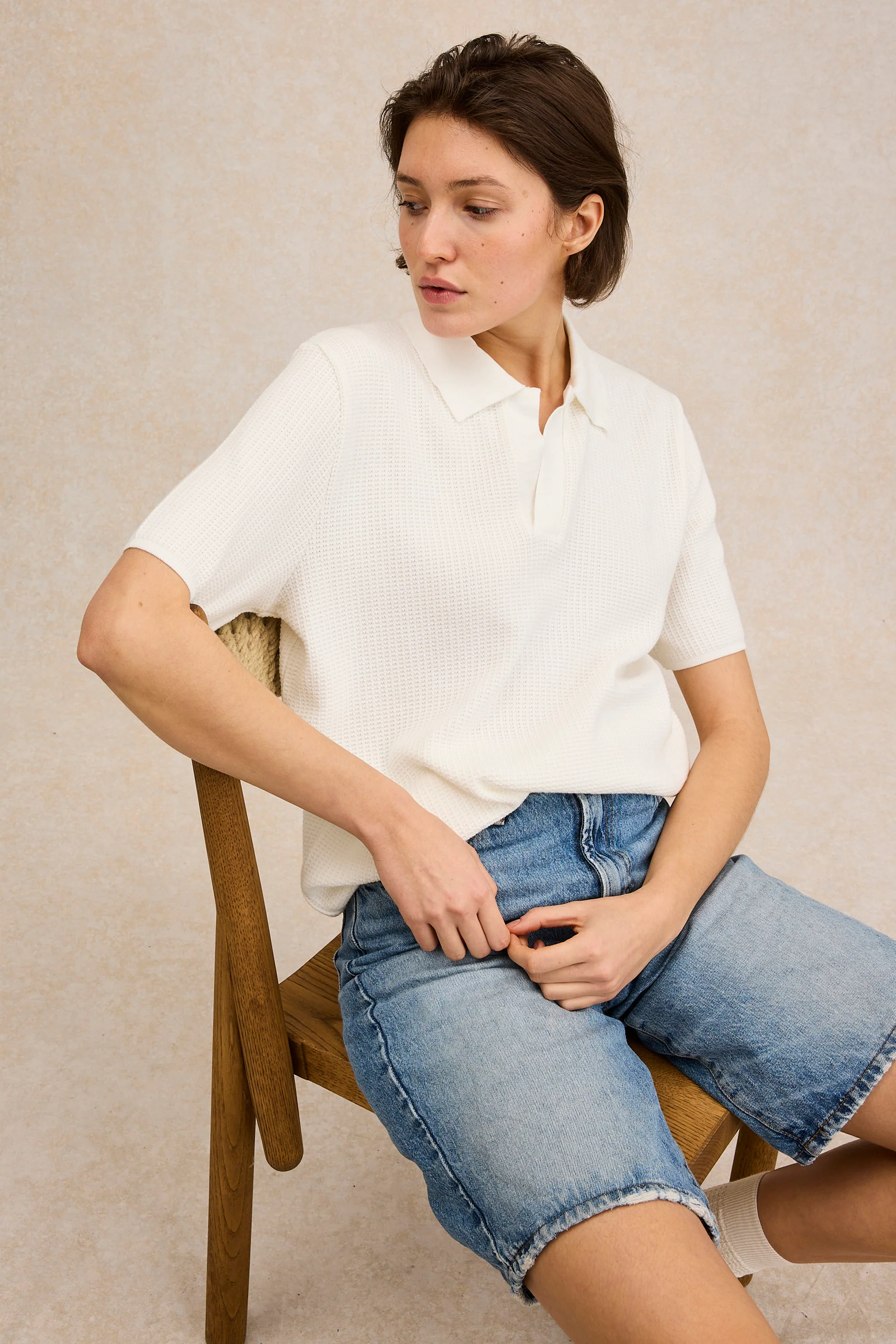 Polo en maille écru pour femme