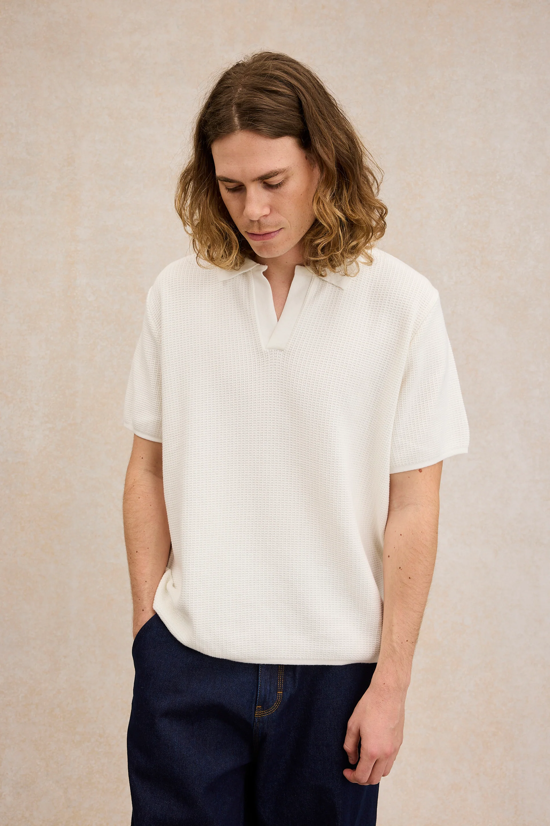 Polo en maille écru pour homme