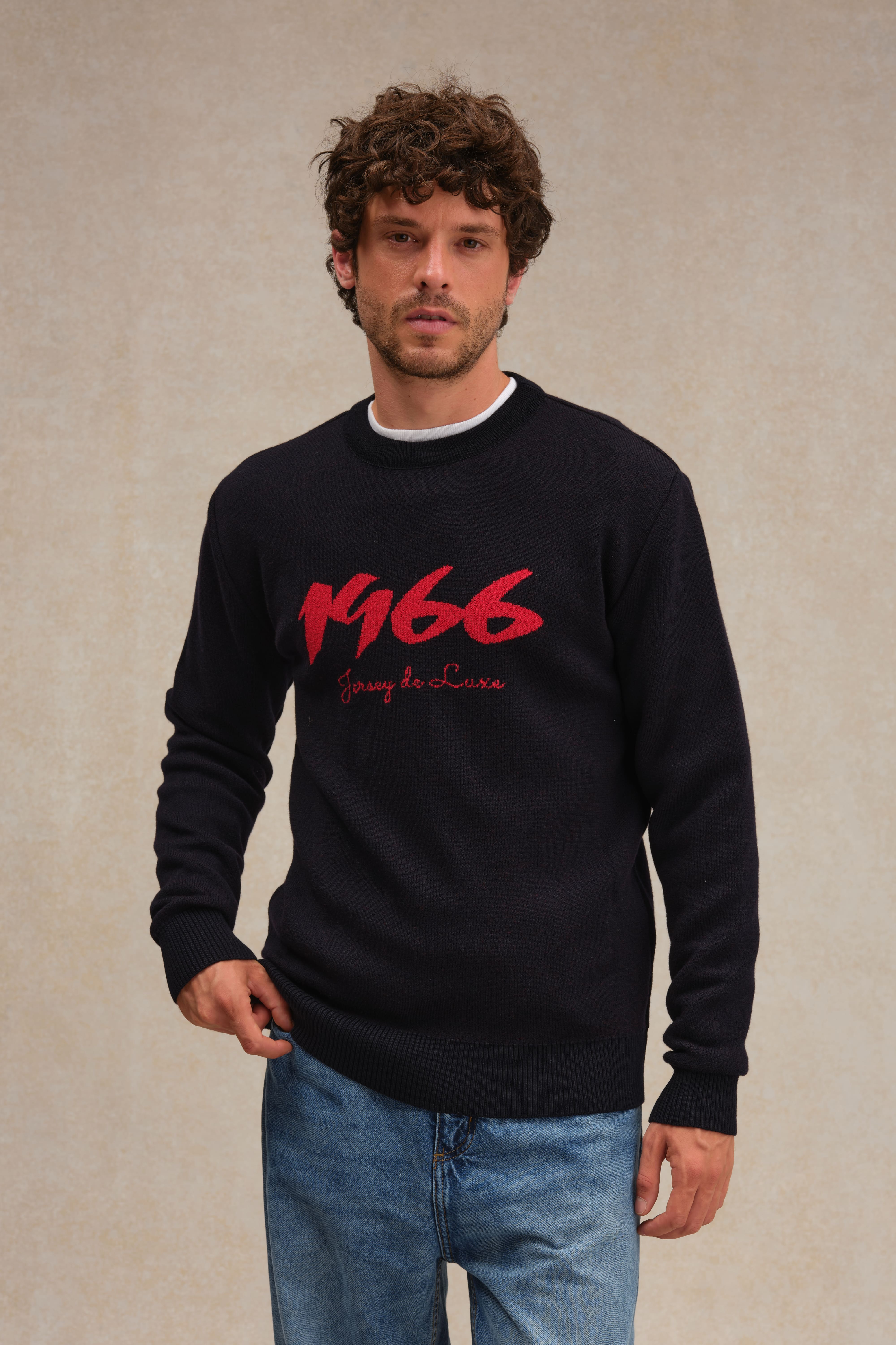 Pull 1966 marine et rouge pour homme