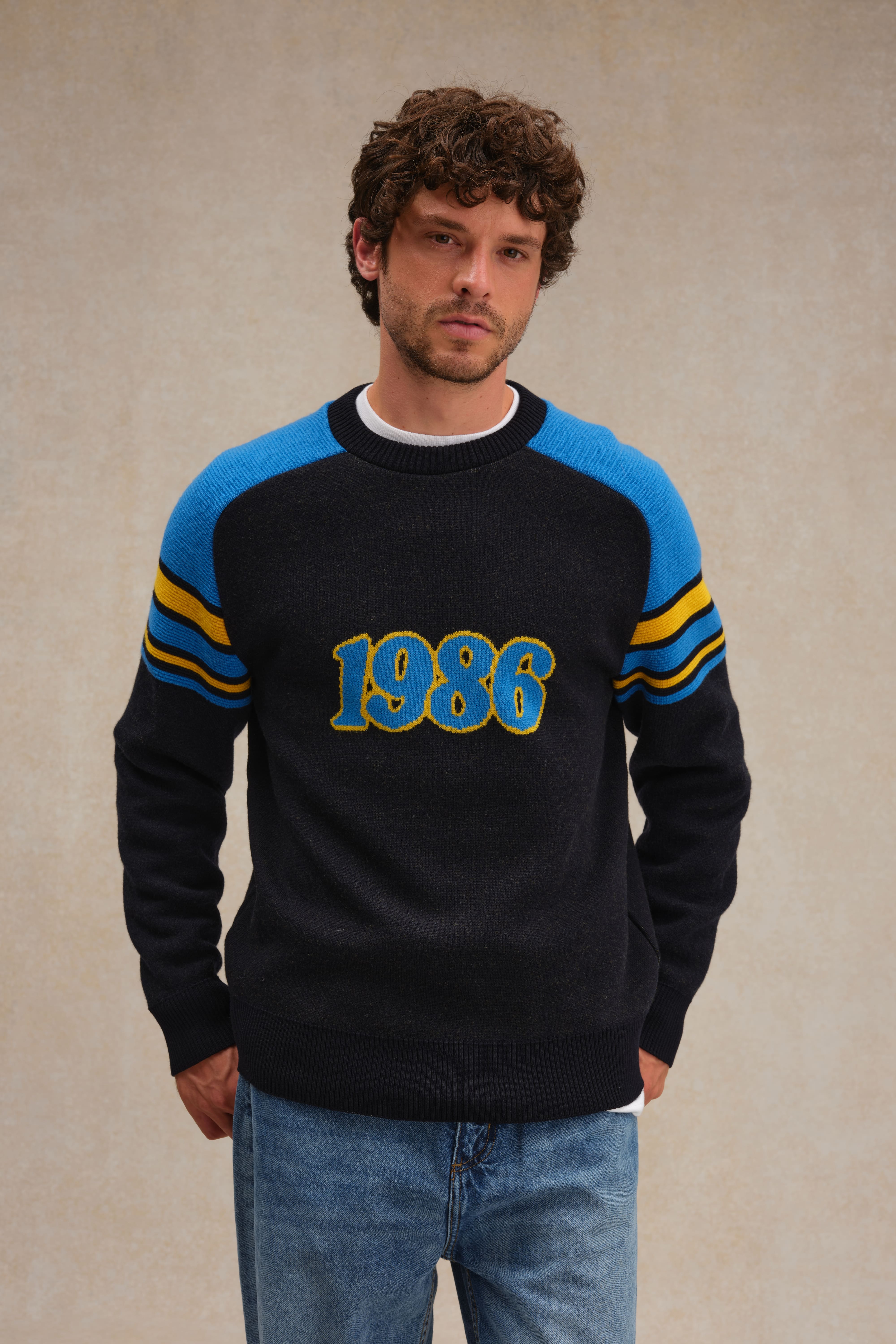 Pull 1986 bleu et jaune pour homme