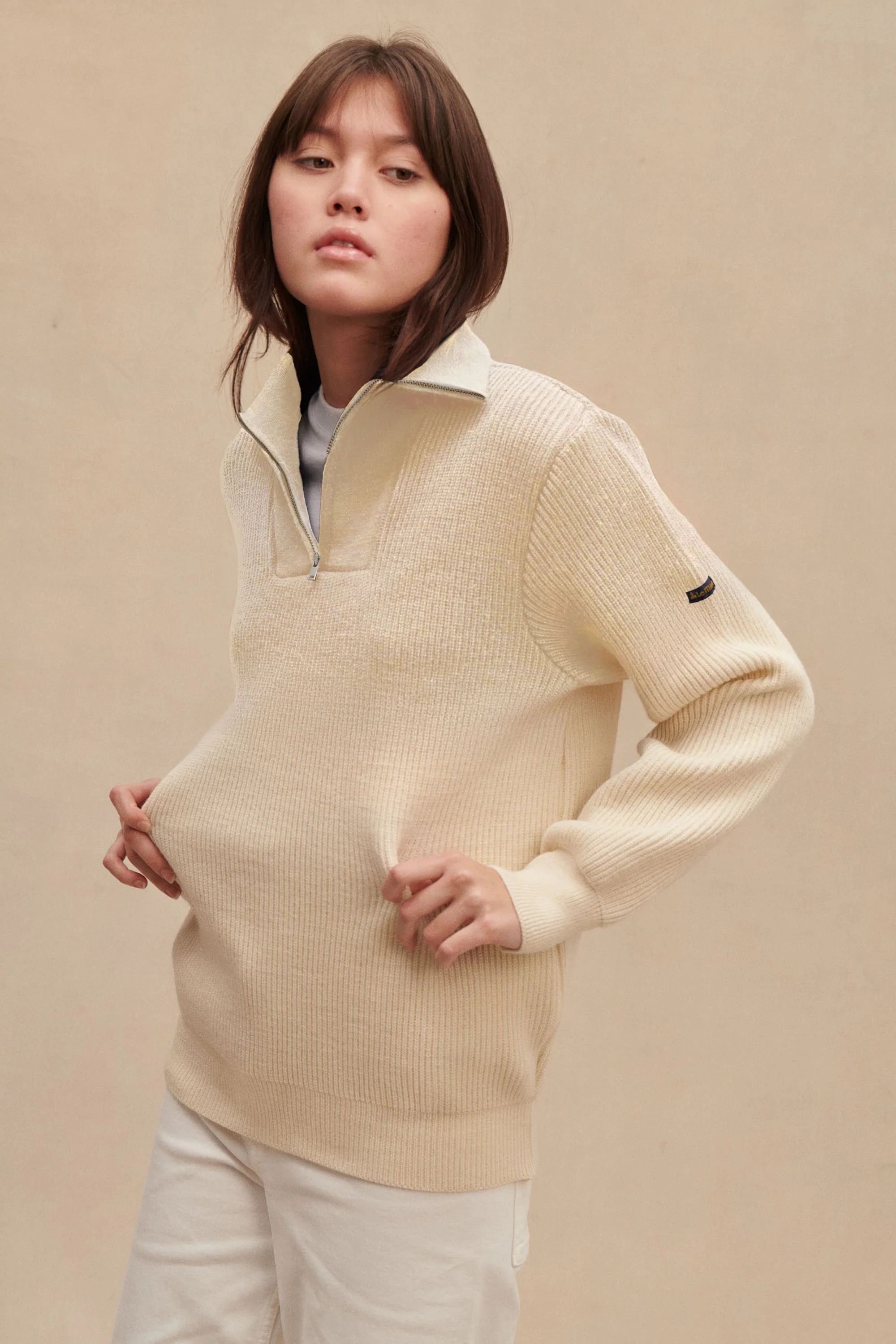 Pull camionneur écru en laine vierge pour femme - Image 3