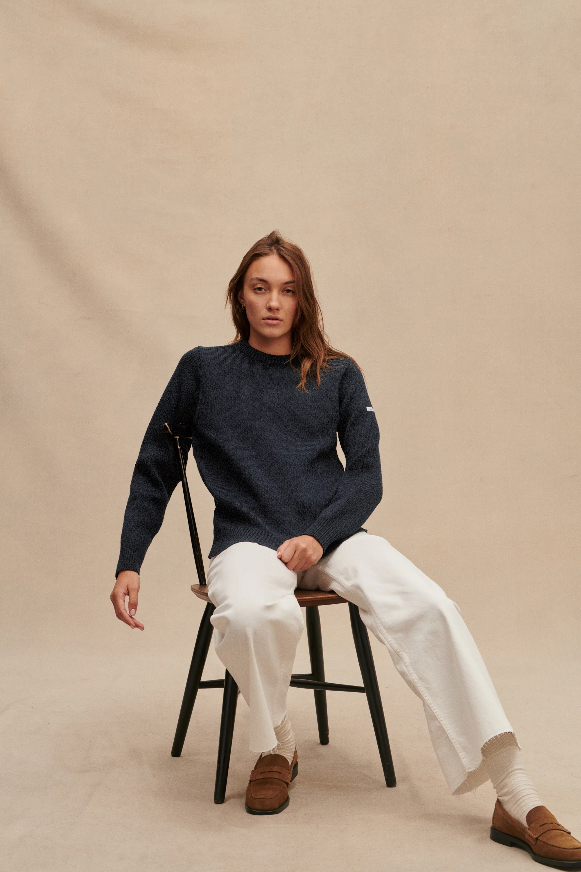 Pull col rond Norvégien gris anthracite pour femme