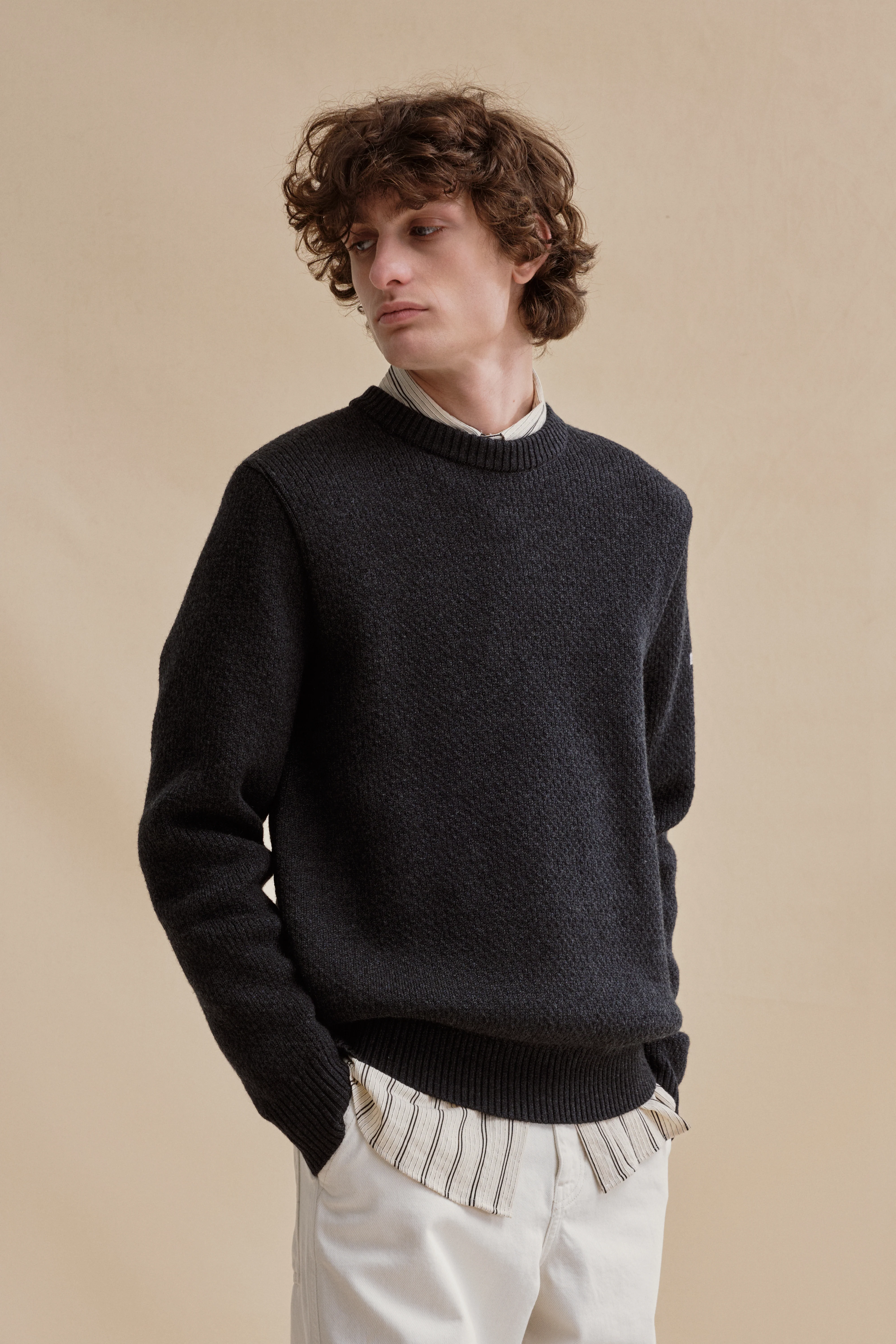 Pull col rond Norvégien gris anthracite pour homme