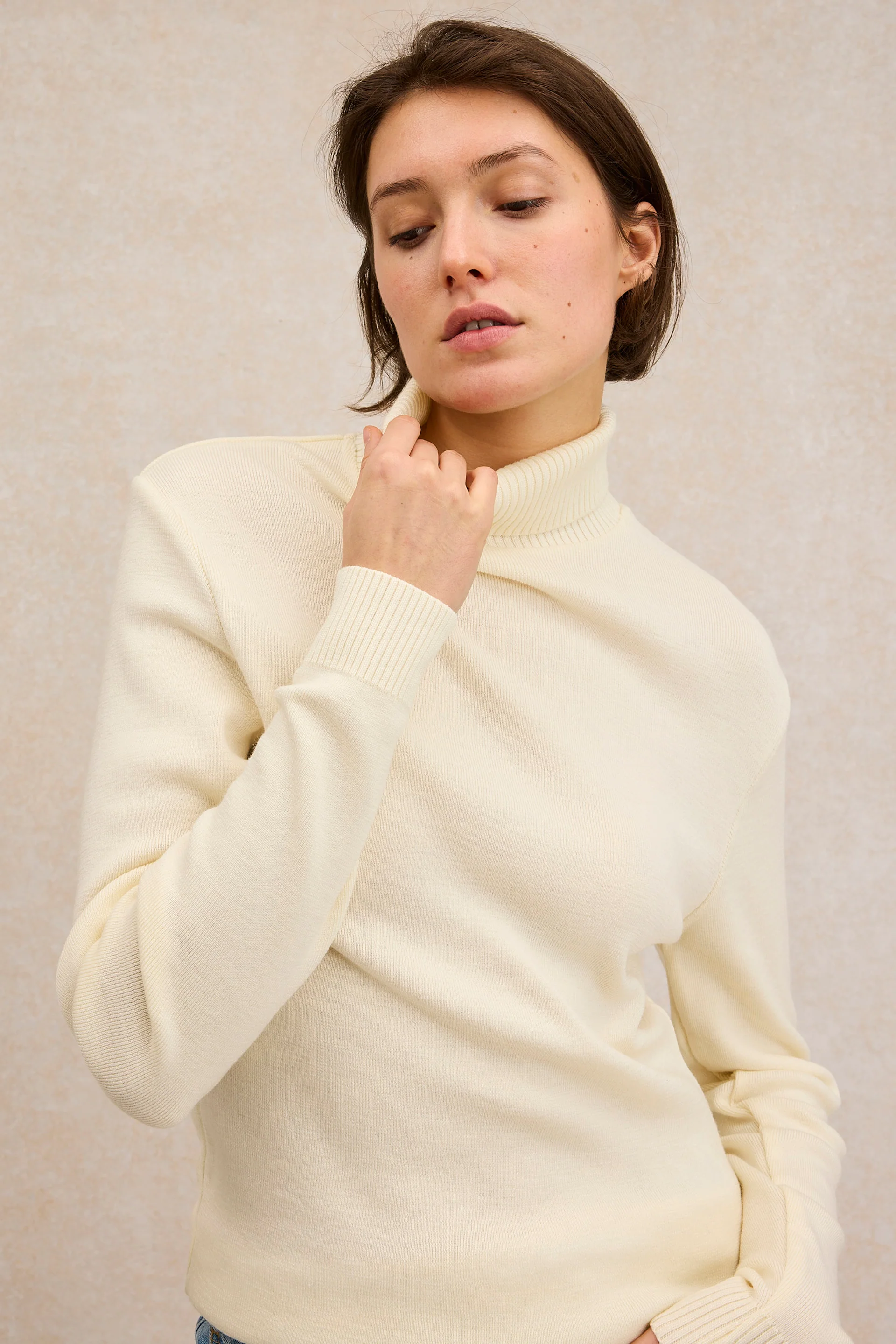 Pull col roulé Marine nationale écru en laine mérinos pour femme - Image 2