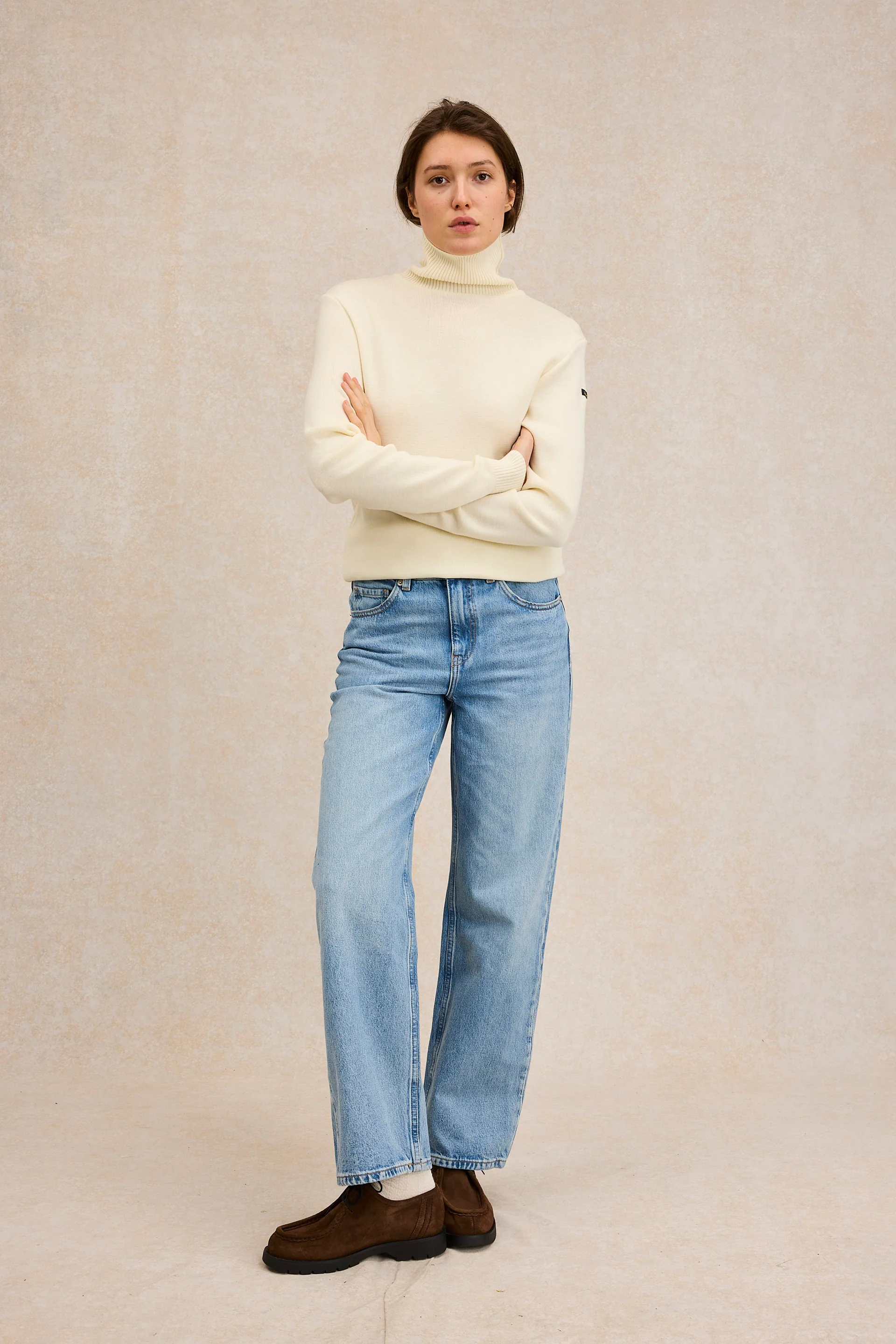 Pull col roulé Marine nationale écru en laine mérinos pour femme - Image 3