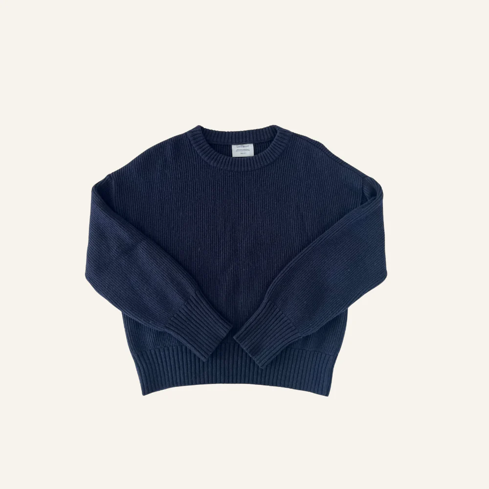 Pull femme col rond bleu marine en côtes anglaises - Seconde main