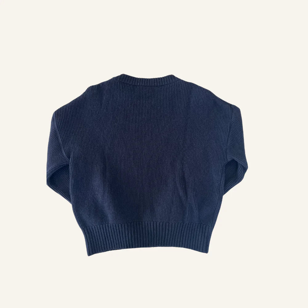 Pull femme col rond bleu marine en côtes anglaises - Seconde main - Image 2