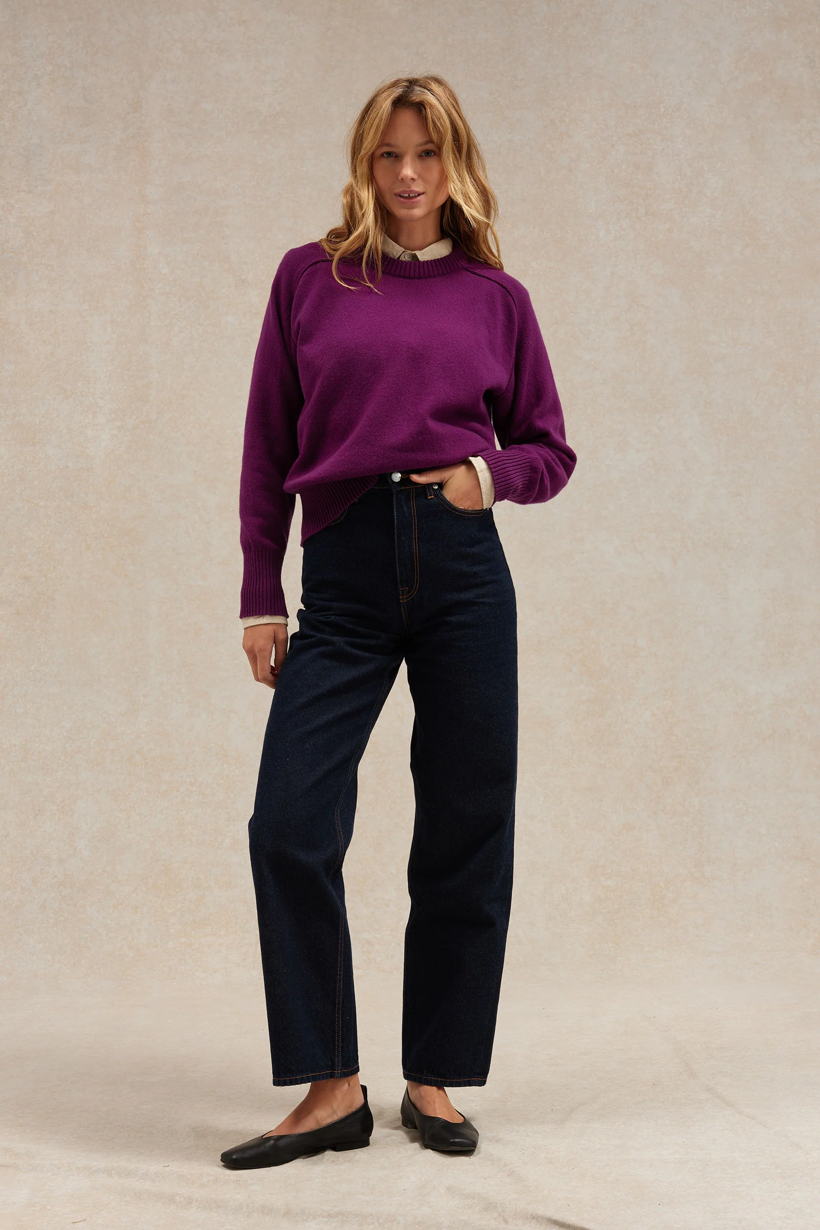 Pull femme col rond prune - Image 4