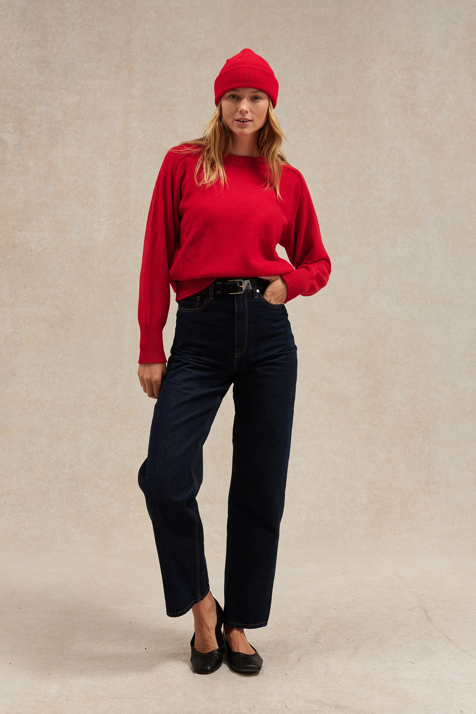 Pull femme col rond rouge - Image 3