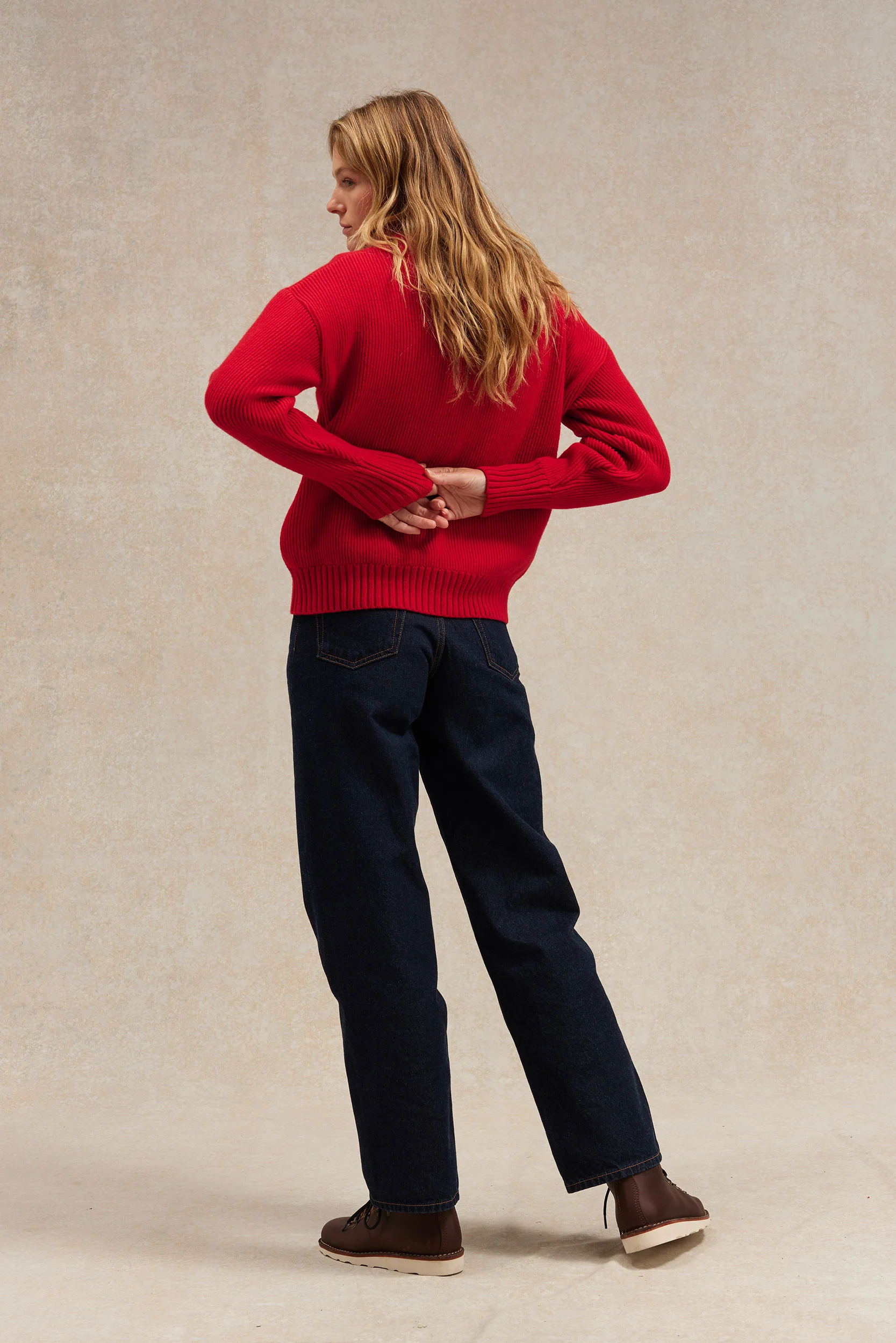 Pull femme col rond rouge à côtes anglaises - Image 5